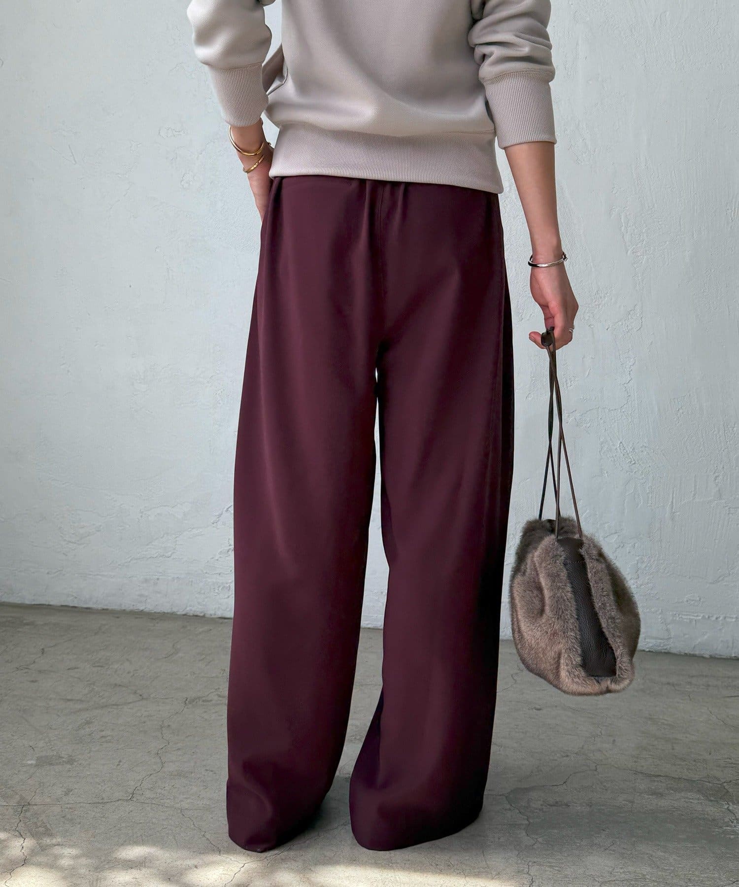 RIVE DROITE(リヴドロワ) 【-3kg見え/ウエストゴム/ウォッシャブル/3サイズ】タックワイドスラックス