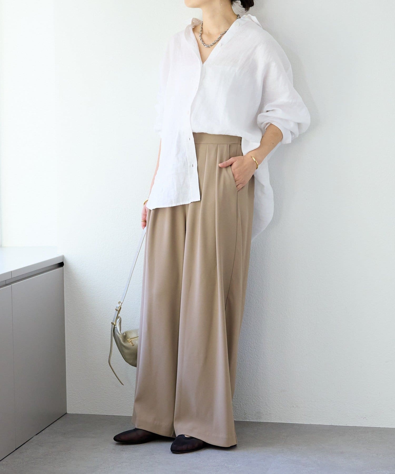 RIVE DROITE(リヴドロワ) 予約【新色追加】【-3kg見え/ウエストゴム/ウォッシャブル/3サイズ】タックワイドスラックス