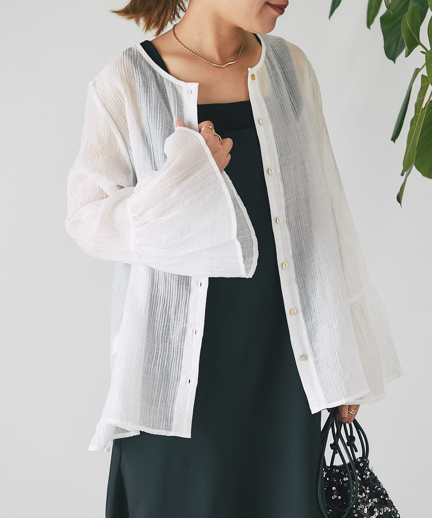 un dix cors(アンディコール) フレアスリーブ2WAYシアーブラウス