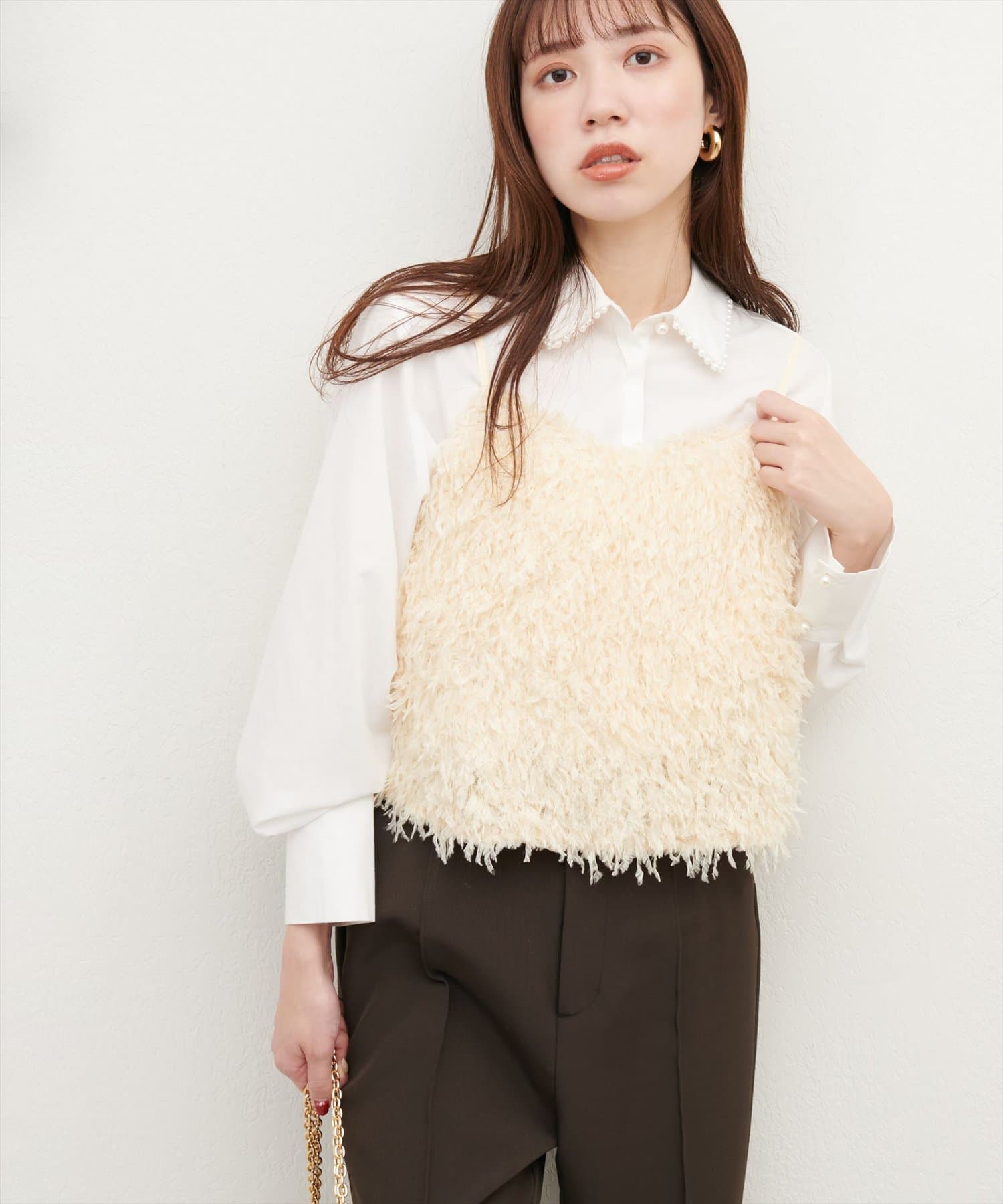 natural couture(ナチュラルクチュール) ファーライクフリンジビスチェ