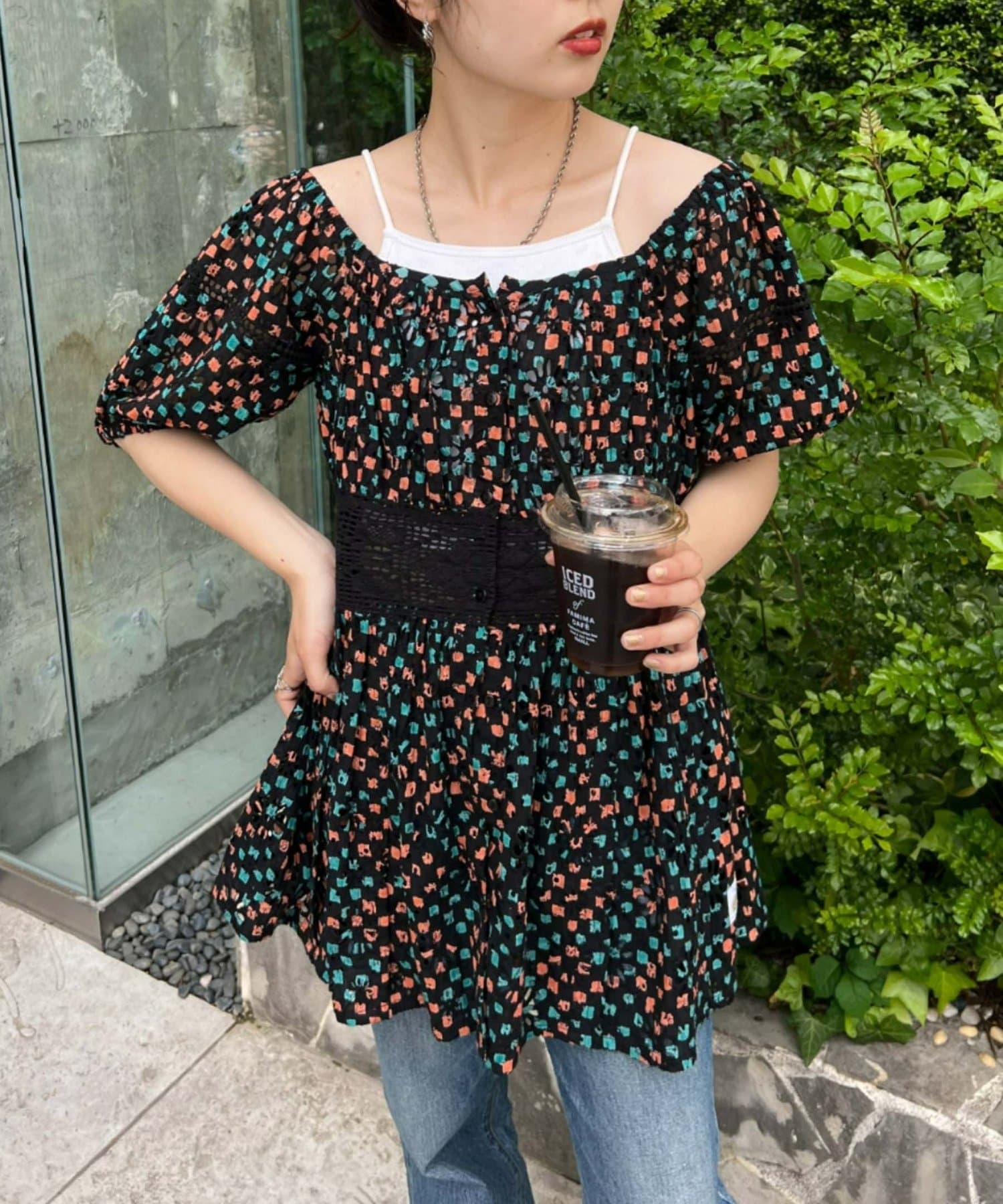 大人気アイテム HELLO.SANFRANCISCO】刺繍プリントレースチュニックワンピ トップス