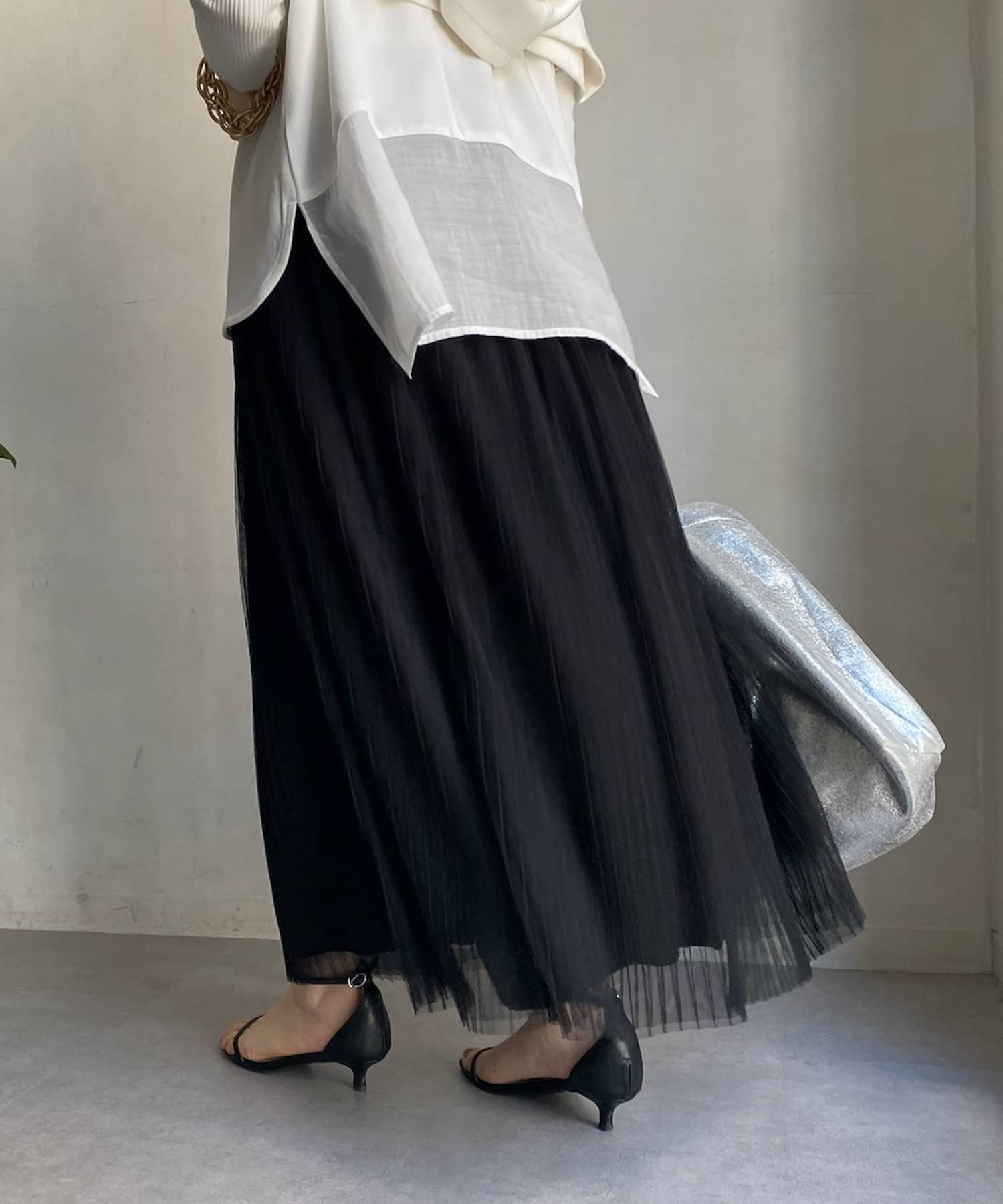 DOUDOU(ドゥドゥ) 【WEB限定】 チュールプリーツスカート