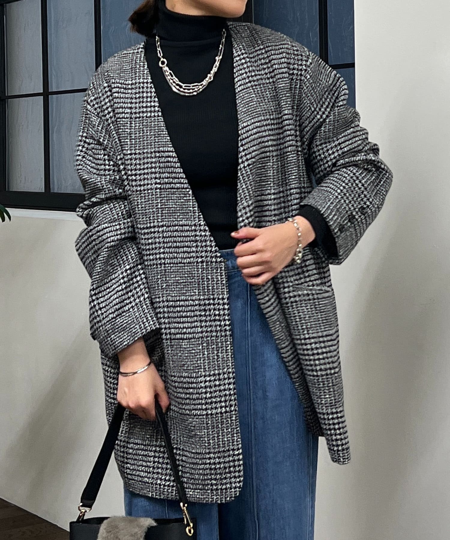 un dix cors】グレンチェックノーカラージャケット | OUTLET