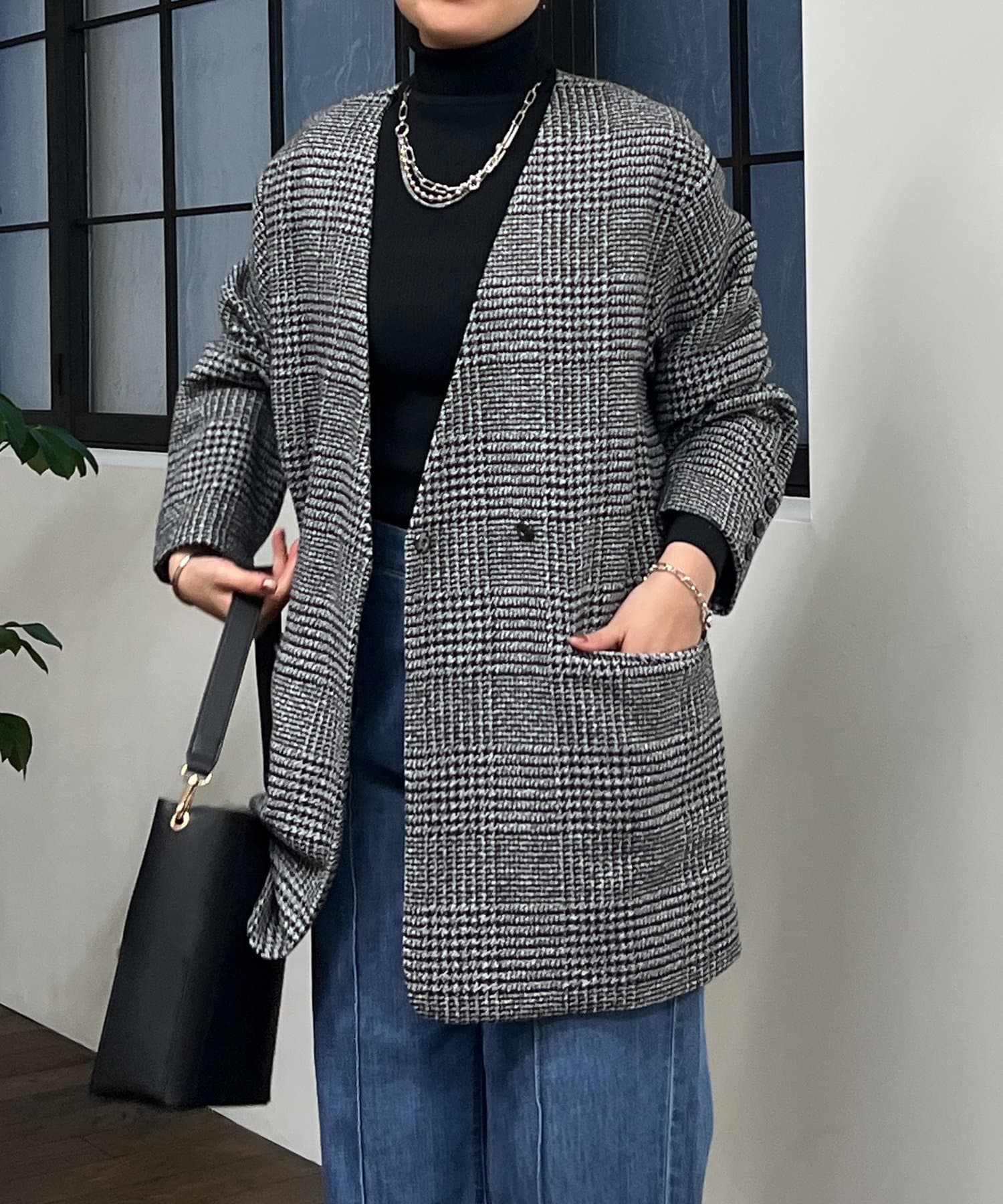 un dix cors】グレンチェックノーカラージャケット | OUTLET