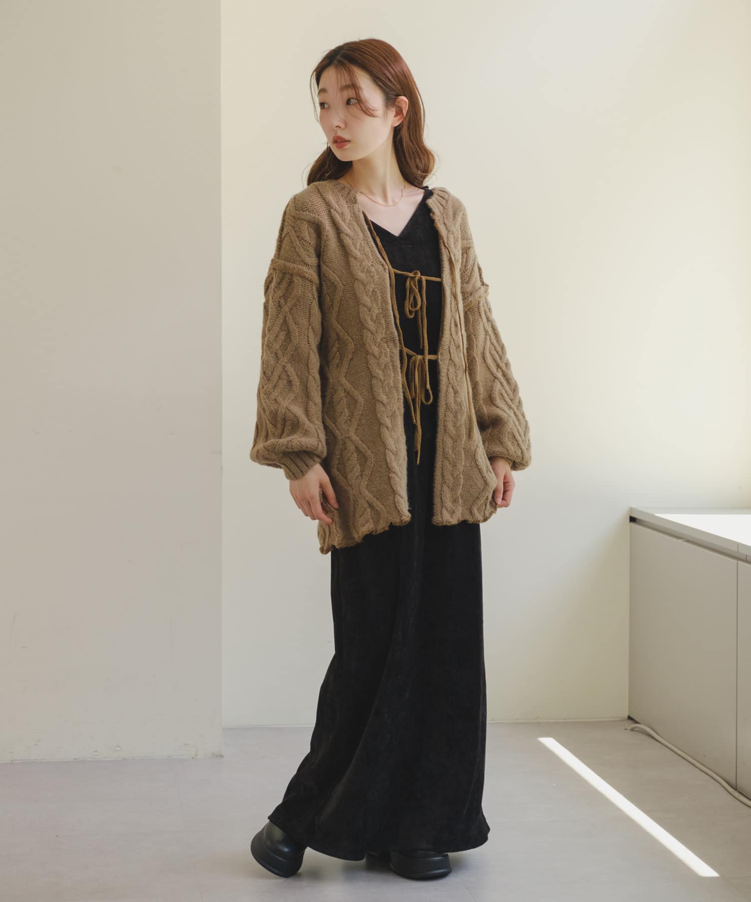 OUTLET(アウトレット) 【Kastane】ケーブルロングニットカーディガン