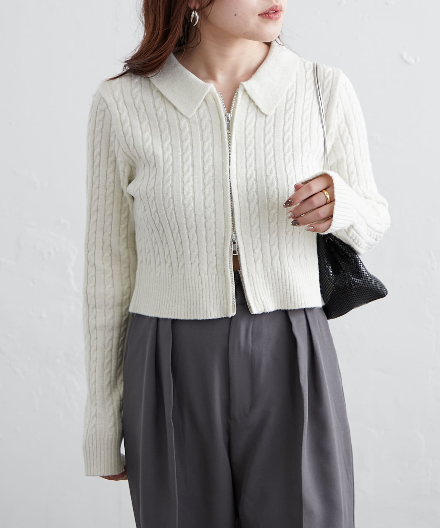 ラメケーブルWZIPニット | NICE CLAUP / OLIVE des OLIVE OUTLET(ナイ