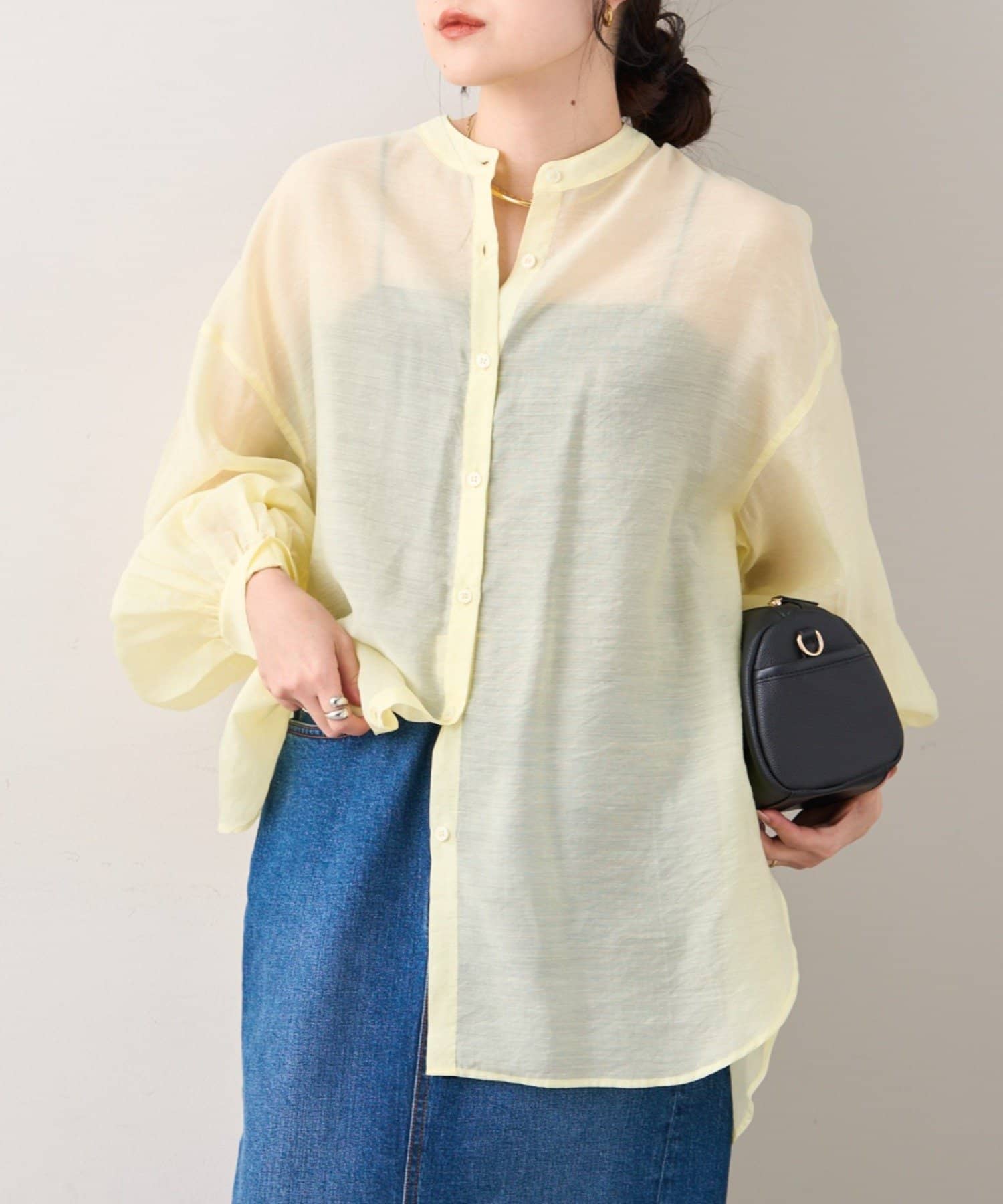 CIAOPANIC TYPY(チャオパニックティピー) 【累計販売数１万枚突破/程よい透け感】シアーバンドカラーシャツ