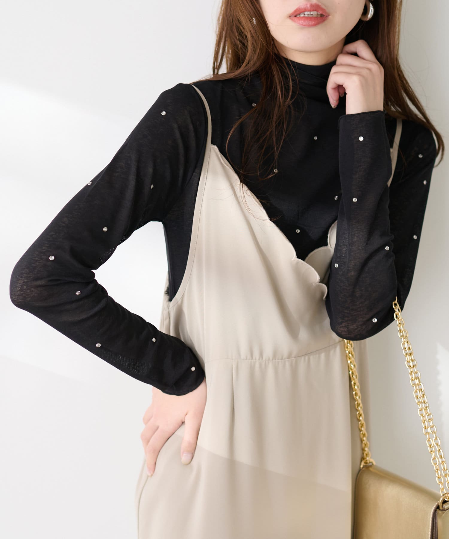 natural couture(ナチュラルクチュール) ホットフィックスシアーハイネックTOPS