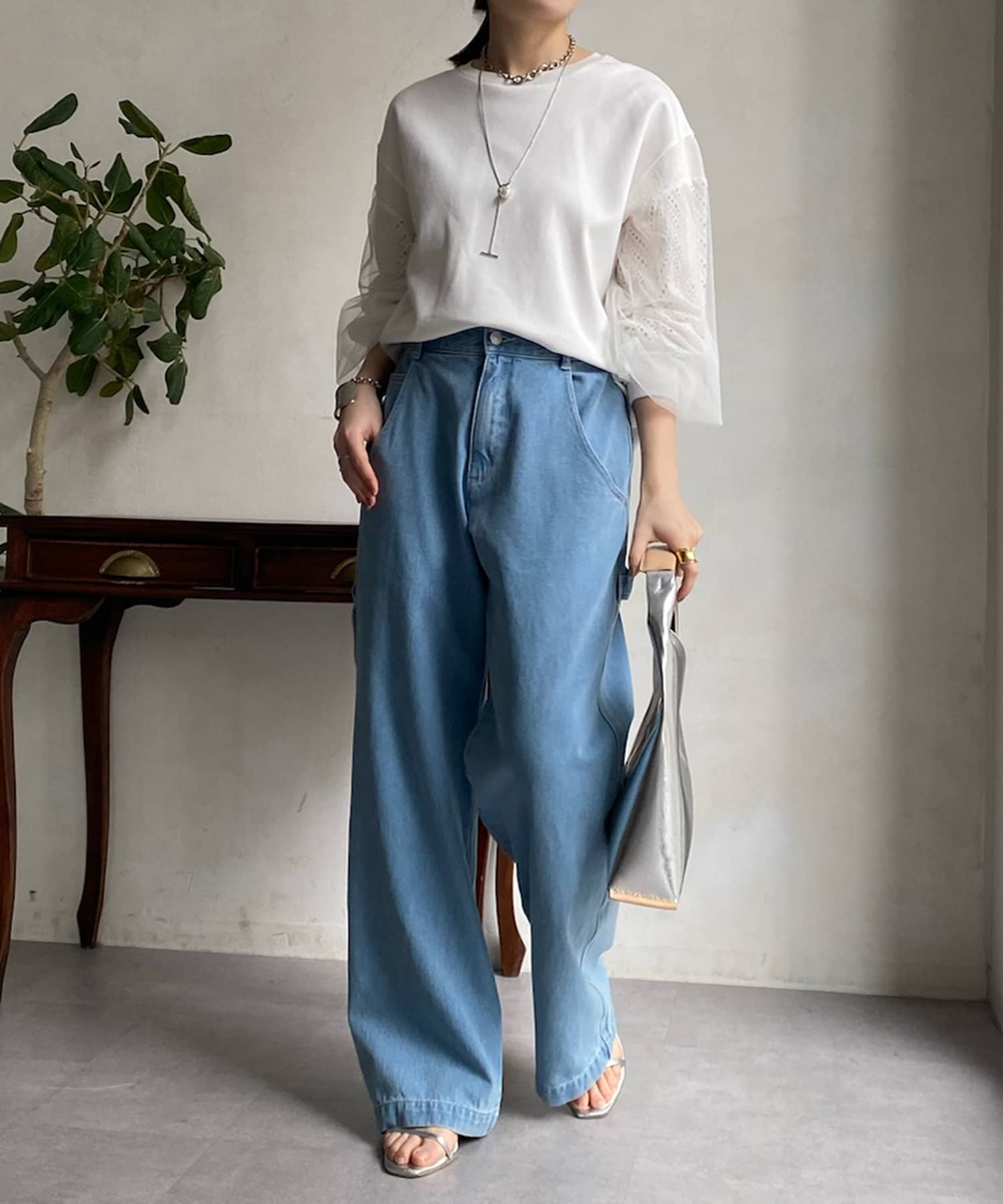 WEB限定】袖チュール/レース切替ダンボールトップス | DOUDOU(ドゥドゥ