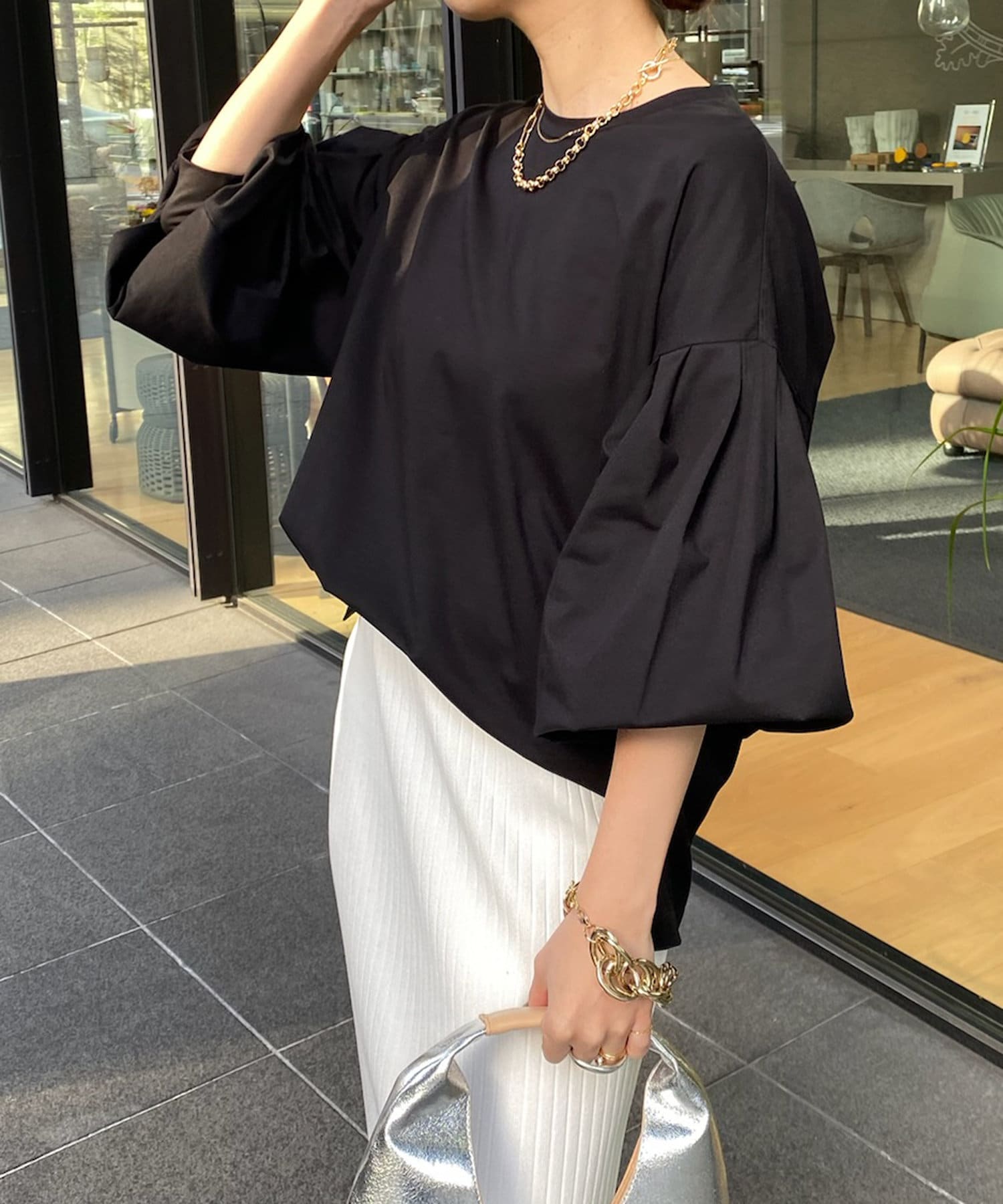 DOUDOU(ドゥドゥ) 【WEB限定】ギャザースリーブロンTEE