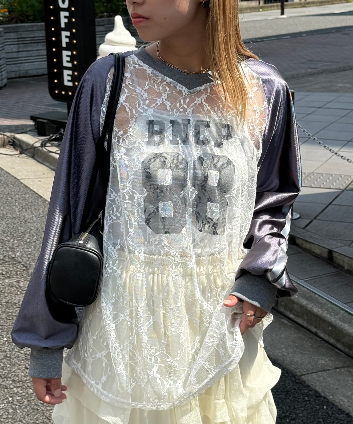 CIAOPANIC(チャオパニック) レースドッキングフットボールTee