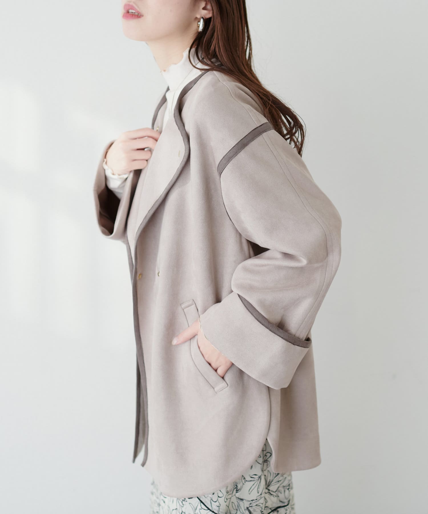 natural couture(ナチュラルクチュール) 配色お上品ミドル丈トッパーコート