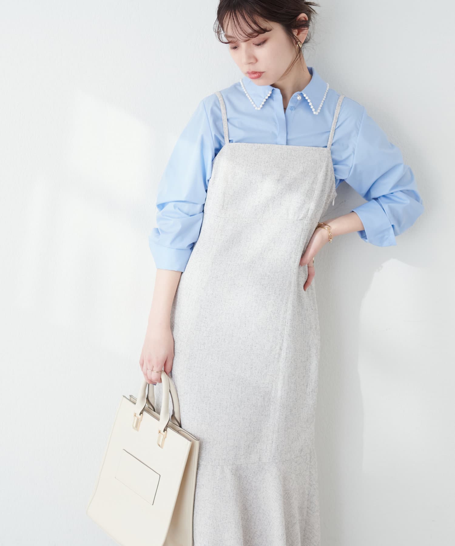 裾フレア切替ツイードキャミワンピース | natural couture(ナチュラル 