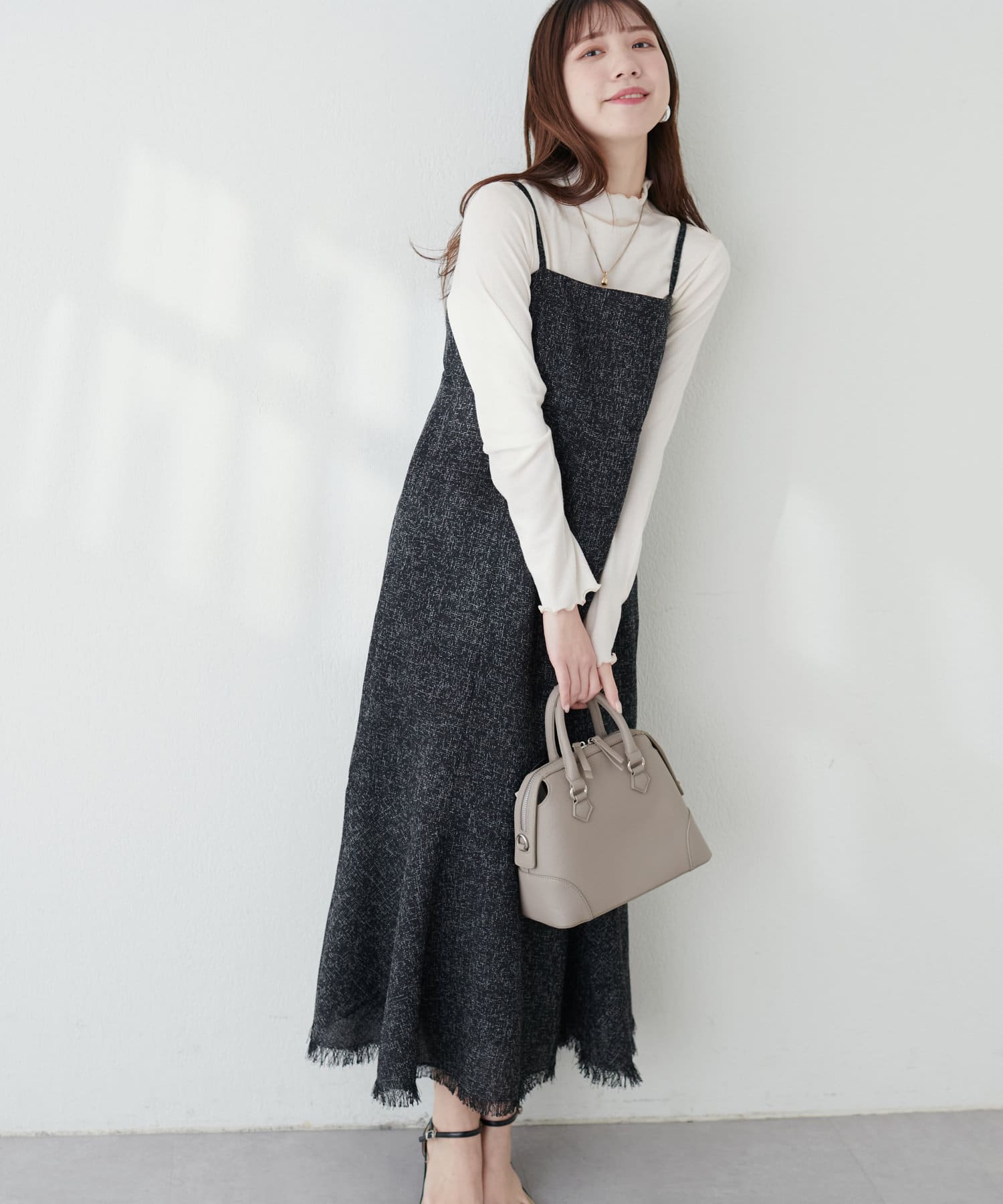 裾フレア切替ツイードキャミワンピース | natural couture(ナチュラル 