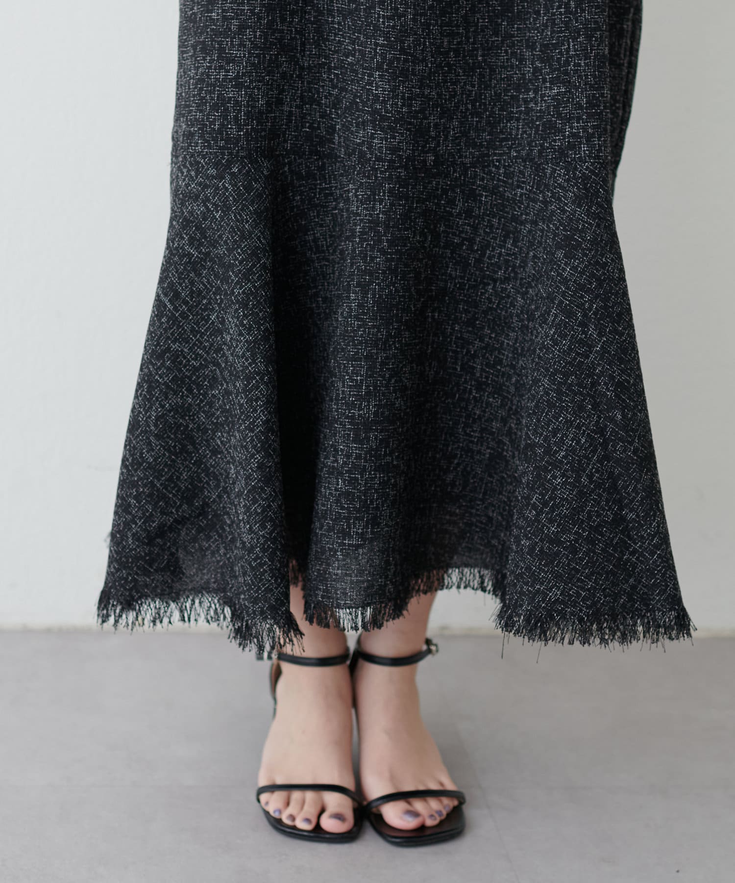 natural couture(ナチュラルクチュール) 裾フレア切替ツイードキャミワンピース