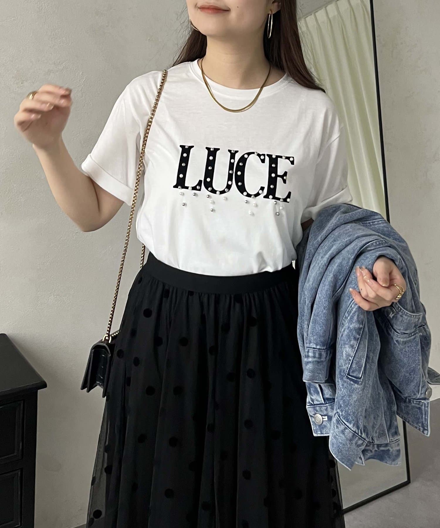 LUCE】BIGロゴパール付きTシャツ | prose verse(プロズヴェール