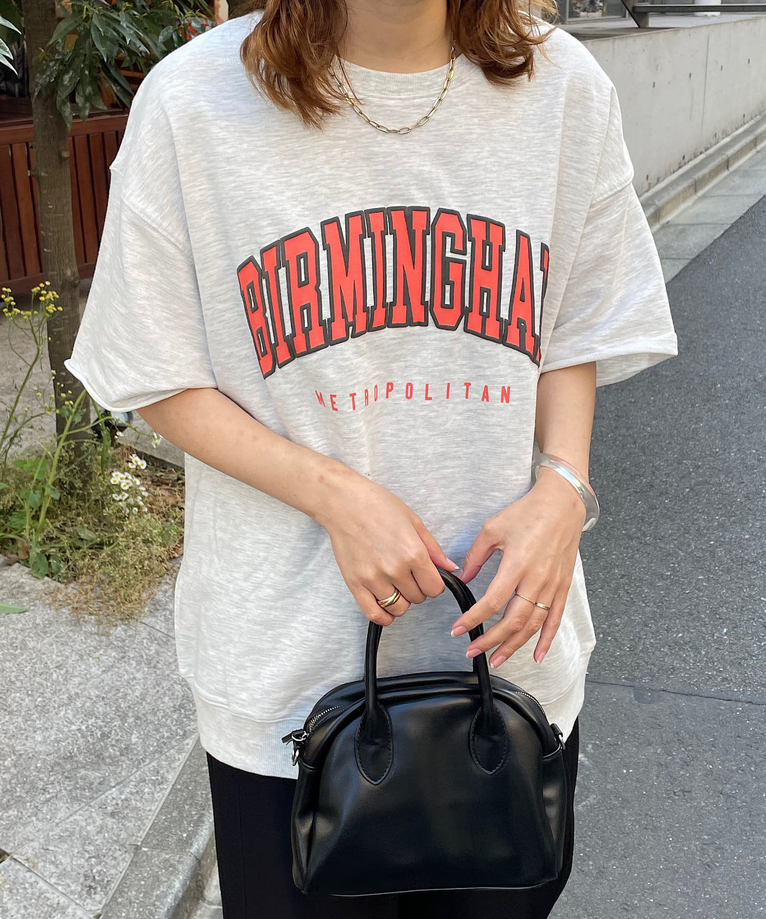 ユニセックス】カレッジロゴハーフスリーブミニ裏毛スウェット