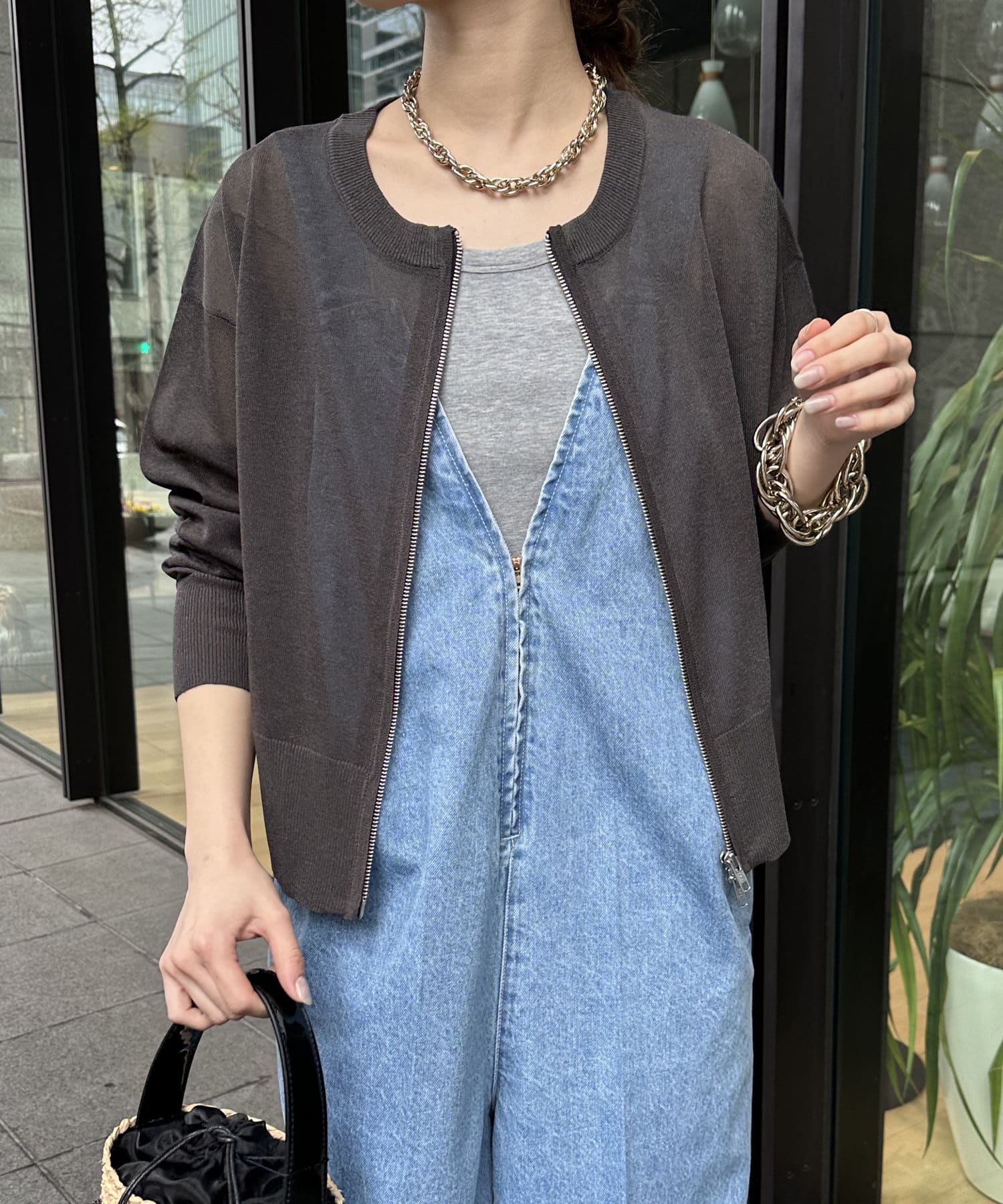 DOUDOU(ドゥドゥ) 【WEB限定】リネンライクハイツイストジップカーディガン