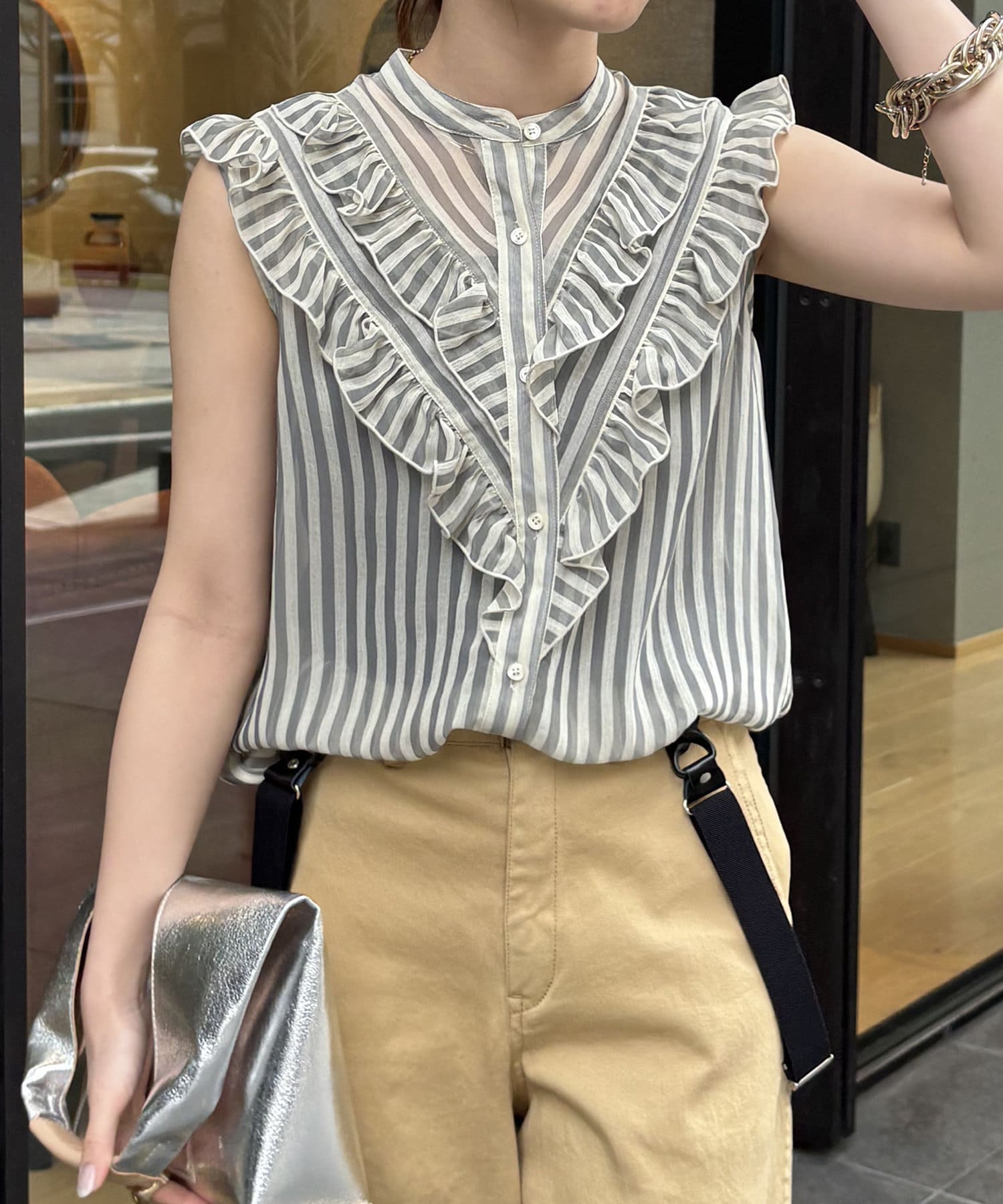 DOUDOU(ドゥドゥ) 【WEB限定】ヨウリュウフリルストライプブラウス