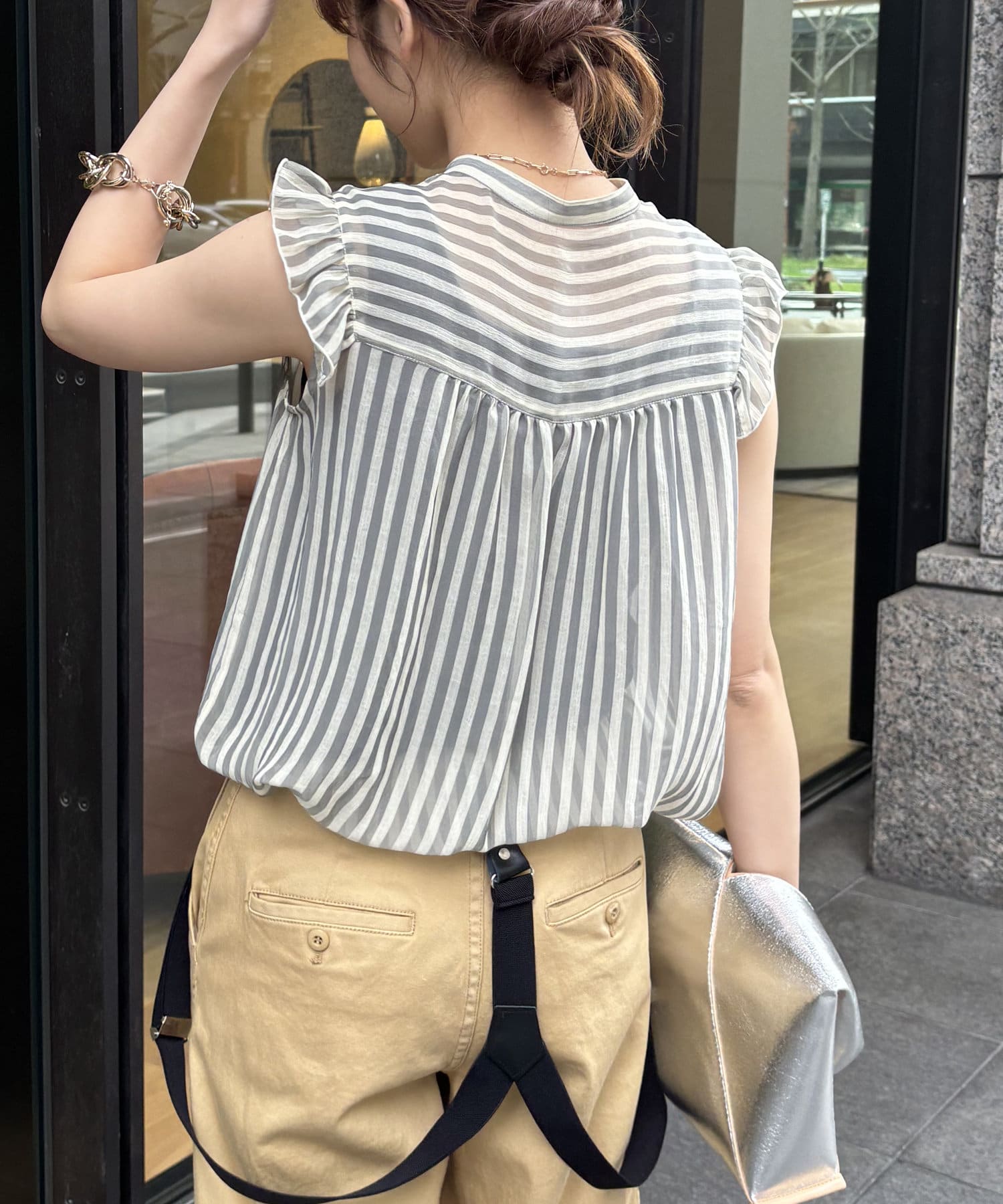 DOUDOU(ドゥドゥ) 【WEB限定】ヨウリュウフリルストライプブラウス