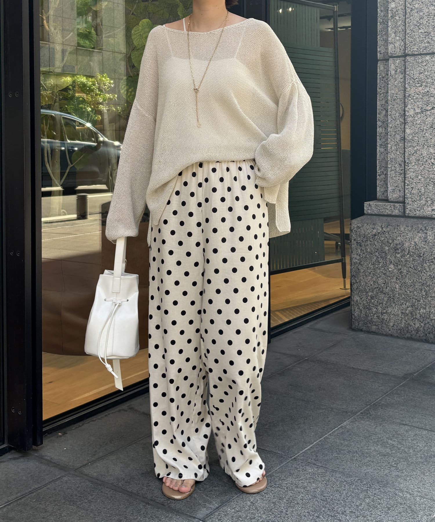 リゼッタ　リネン　ガウチョパンツ　ワイドパンツ　水玉　ドット柄　ネイビー　36 大特価】ブラック ドット柄 水玉柄 ワイドパンツ ガウチョパンツ