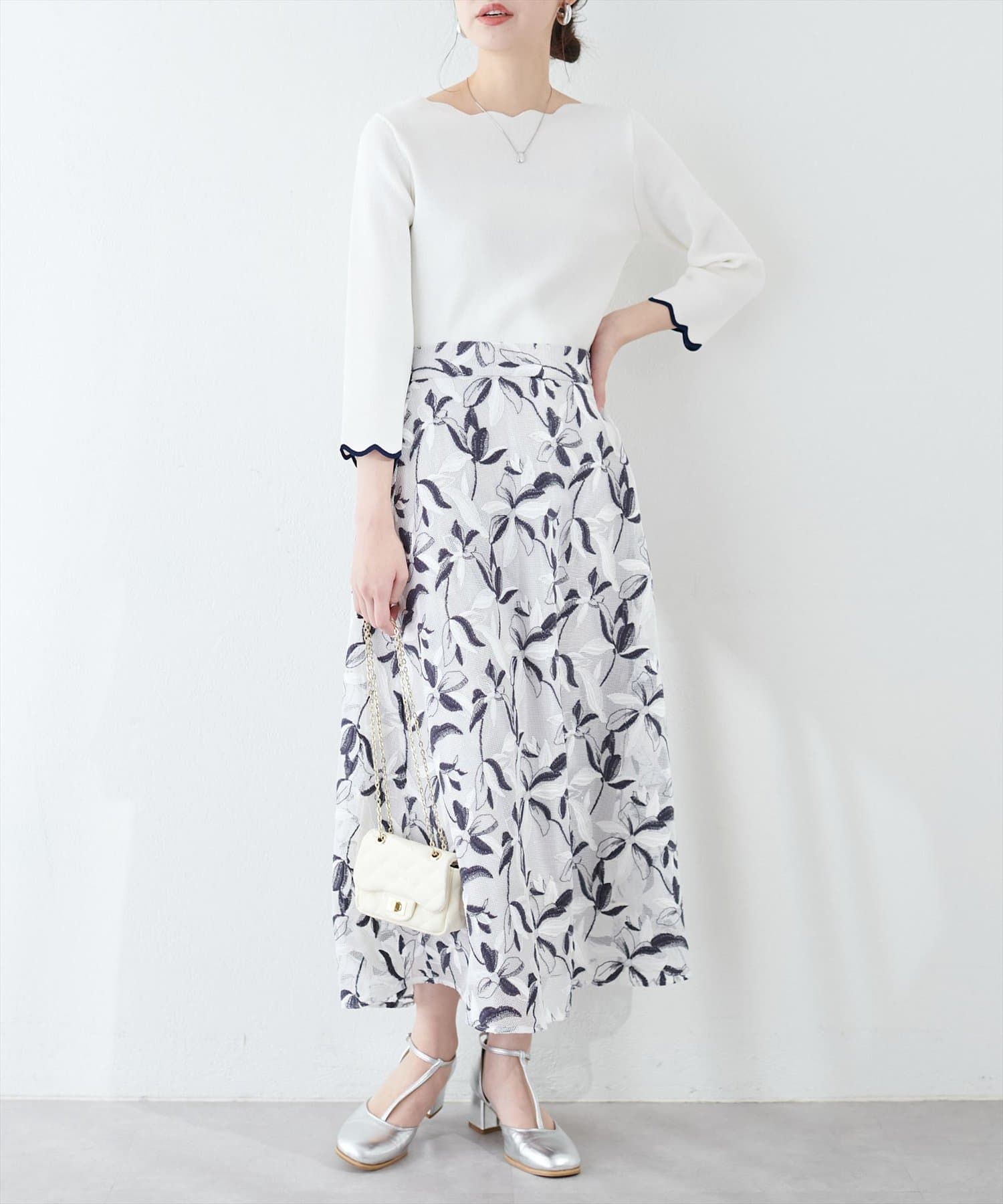 メッシュ×フラワー刺繍レーススカート | natural couture(ナチュラル