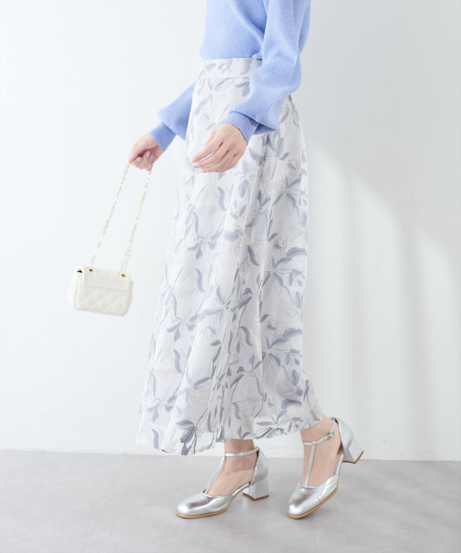 メッシュ×フラワー刺繍レーススカート | natural couture(ナチュラル 