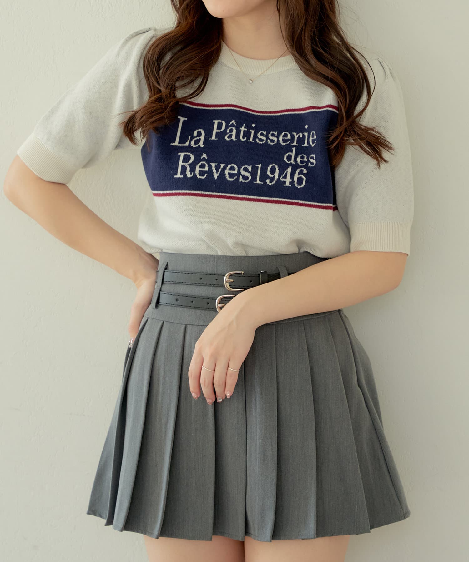 Remind me and forever(リマインドミーアンドフォーエバー) 配色ロゴ半袖ニット