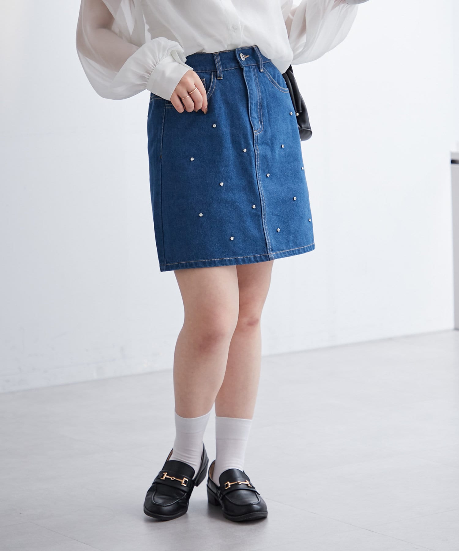 素材デニムパール【タグ付き】 miumiu デニムスカート パール - スカート