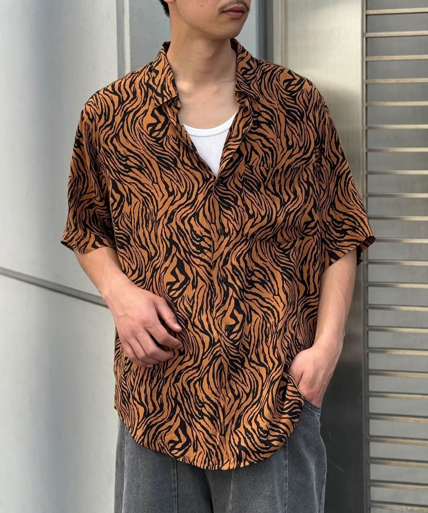 CIAOPANIC(チャオパニック) 【KHAKI JUNGLE/カーキジャングル】printed safari shirt