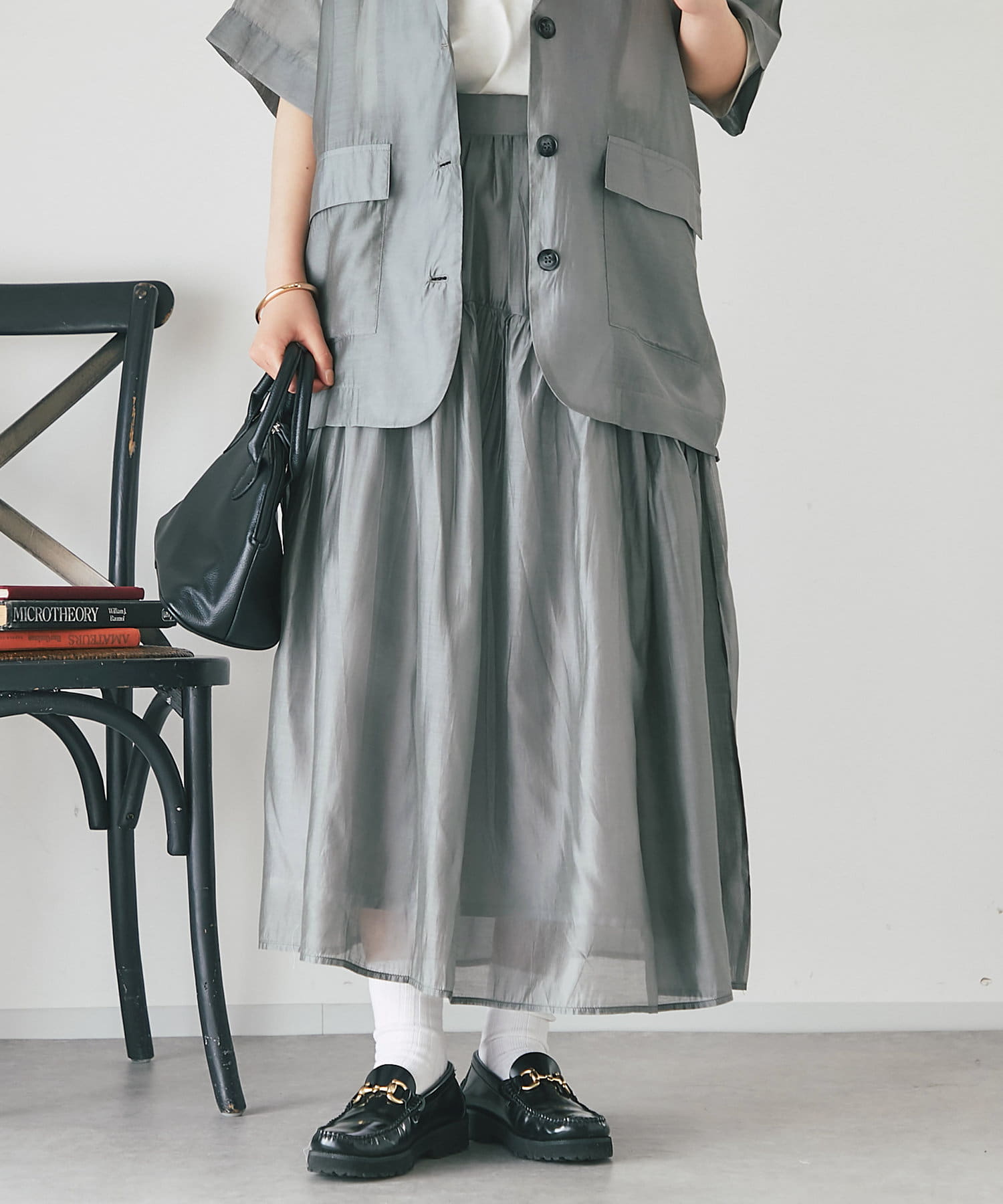 un dix cors(アンディコール) 《エアリーな履き心地・セットアップ対応可》シアーギャザースカート