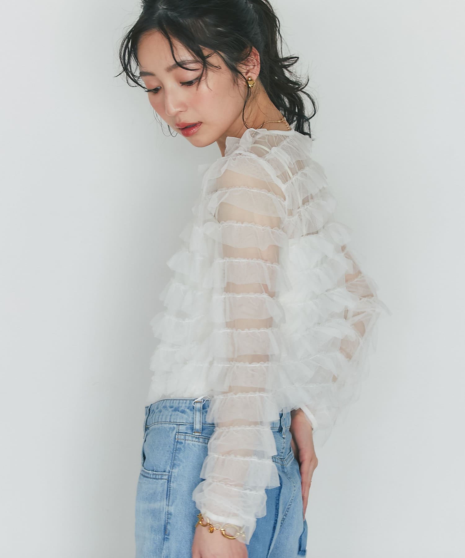 bonbon チュールブラウス チュールフリルブラウス | La boutique BonBon(ラブティックボンボン