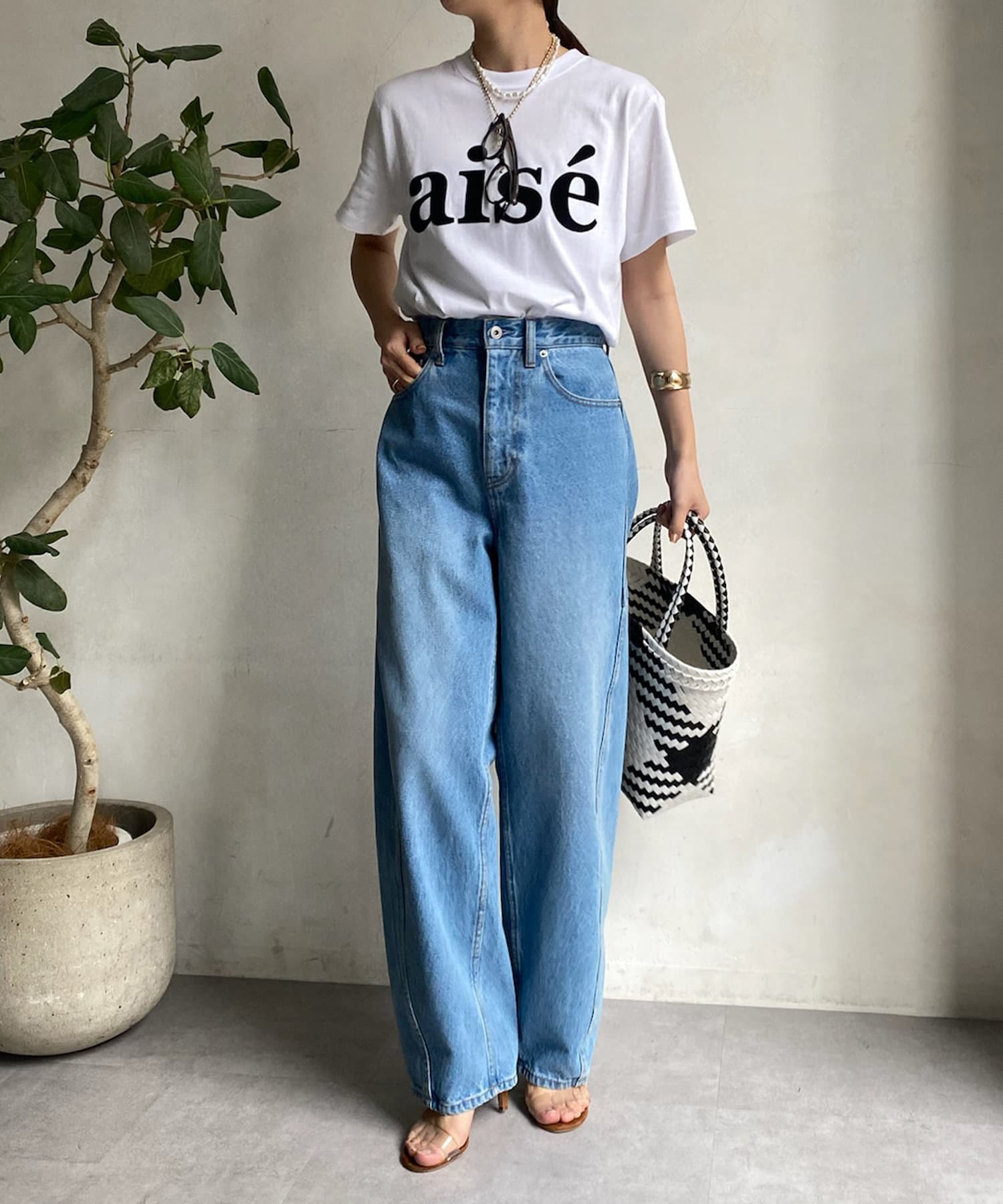 tシャツ 「WEB限定」 異素材切替フロッキーロゴTEE レディース DouDou tシャツ 「新色追加」JES'EN FICHEフロッキーロゴTEE