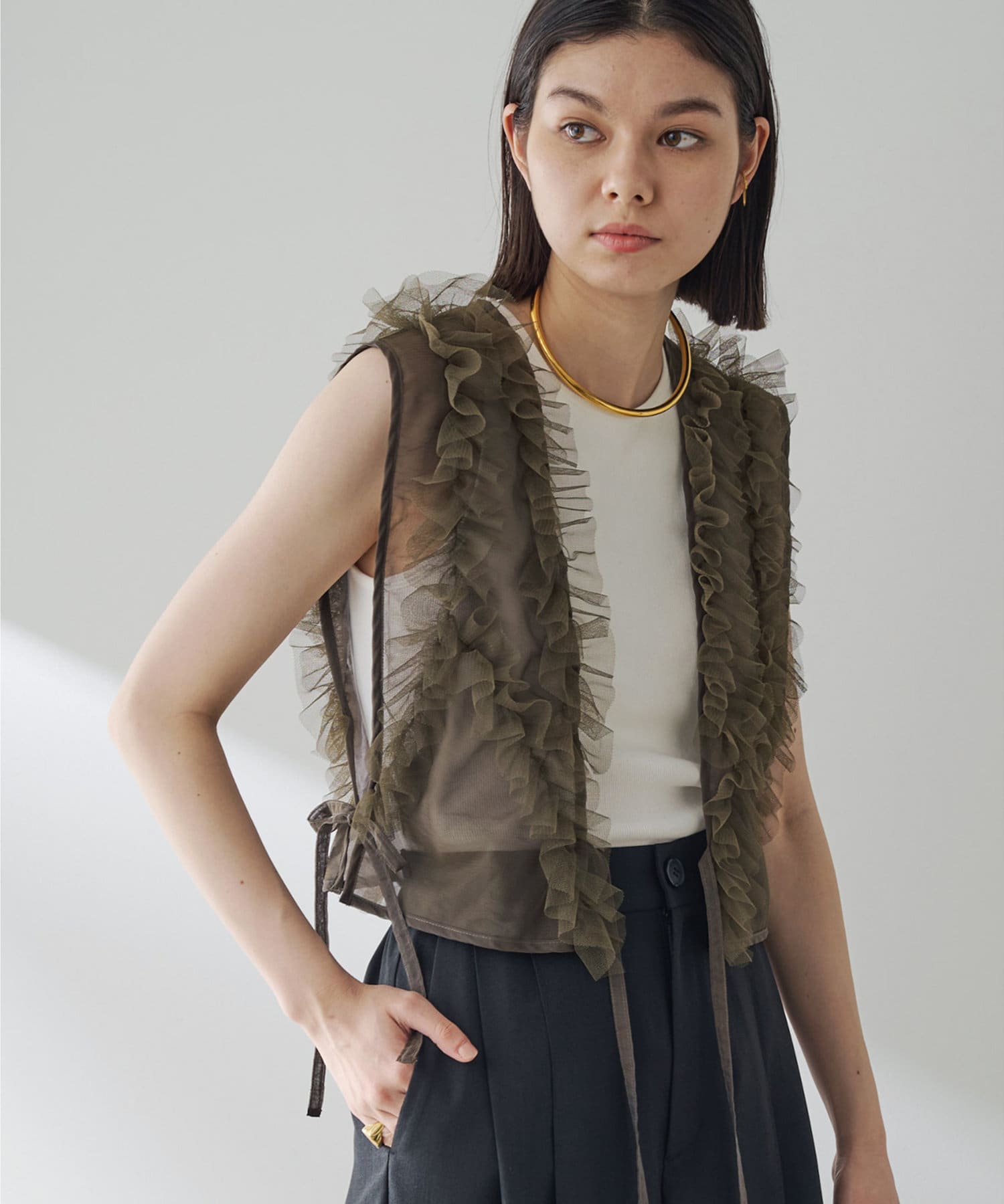 r. ベスト ジレ チュール フリルベスト レディース : ZOZOTOWN