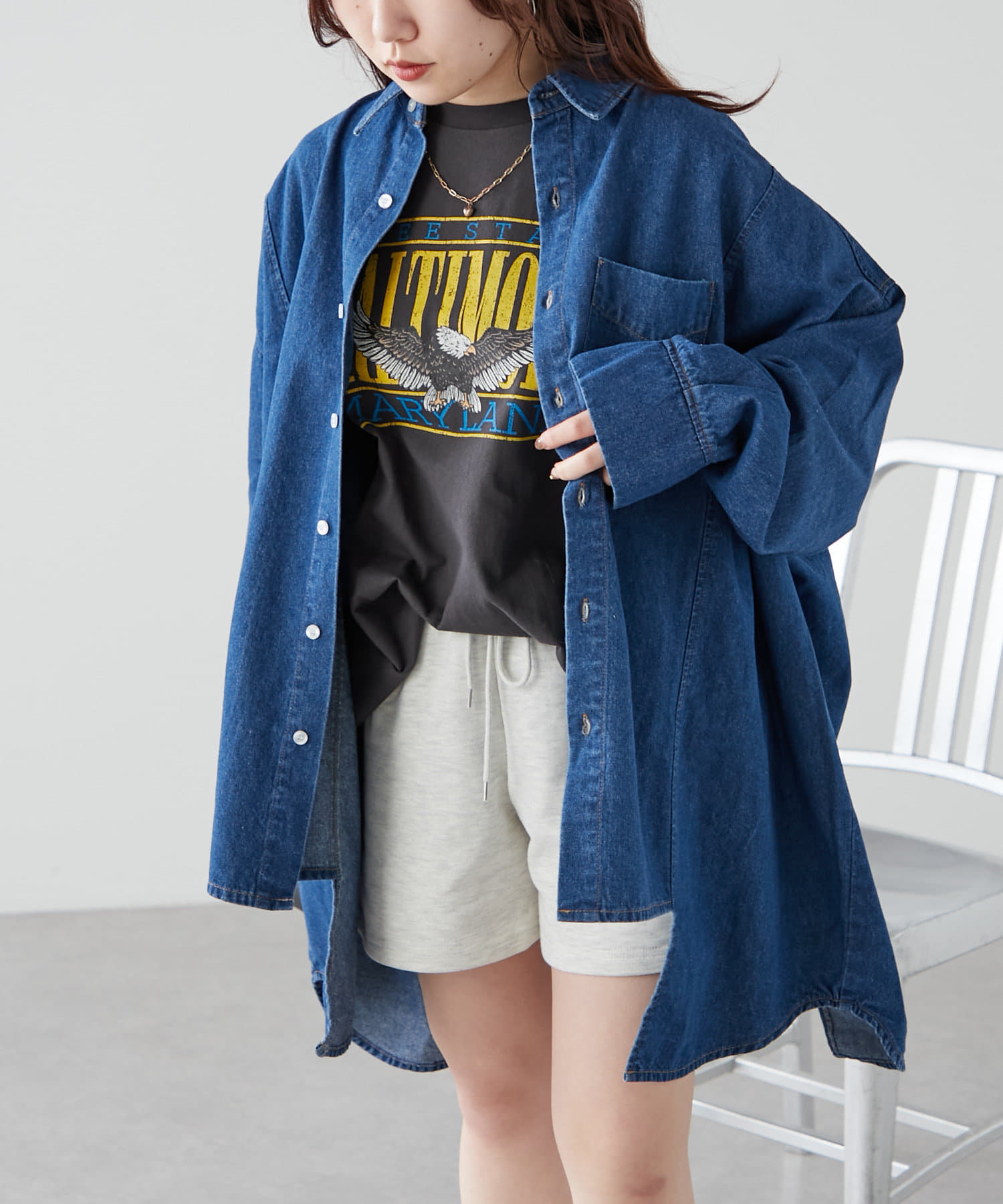 NUNIFE】 アシメBIGデニムシャツ | Remind me and forever(リマインド