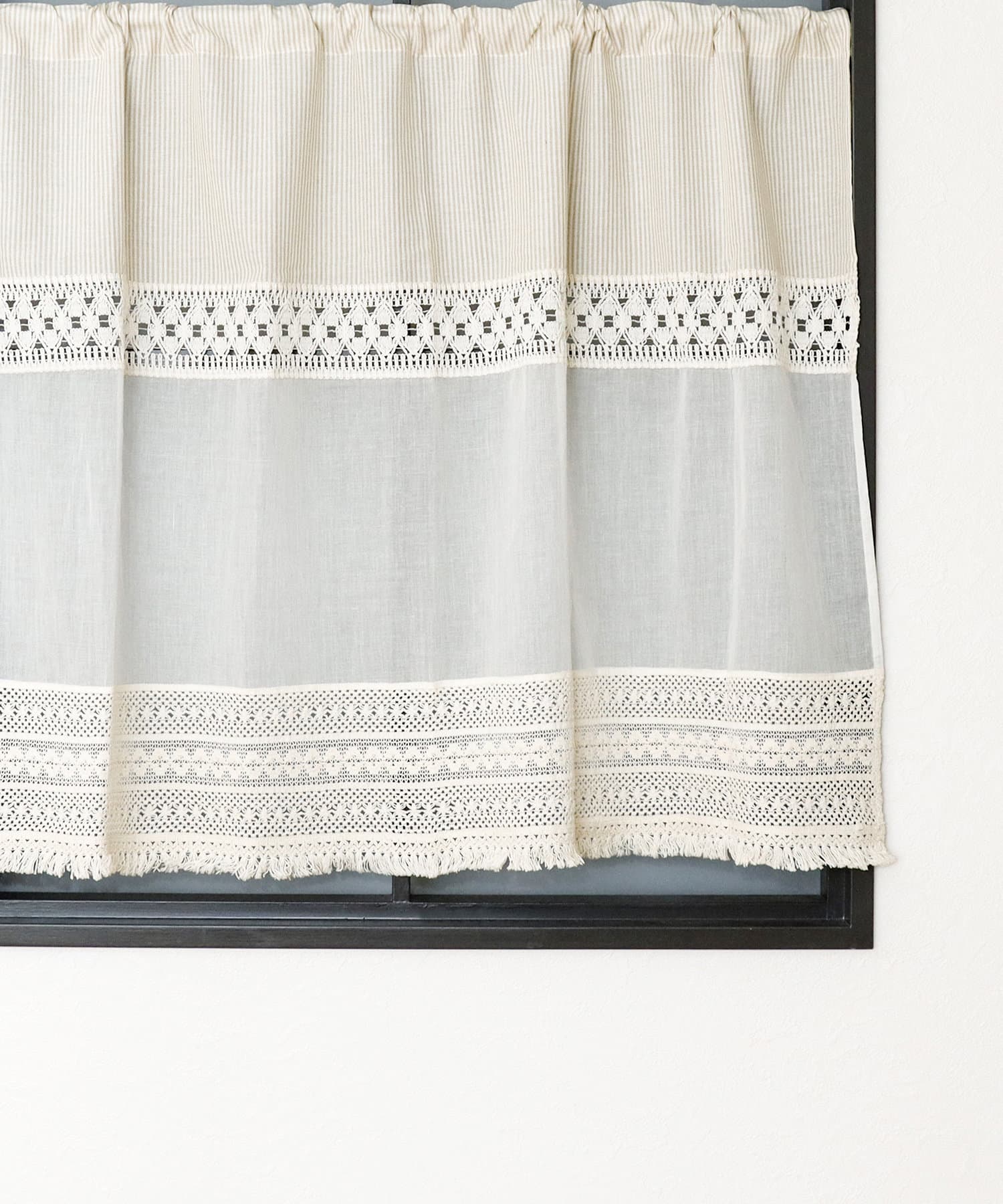 ホワイトアンティーククロッシェ編みカフェカーテン