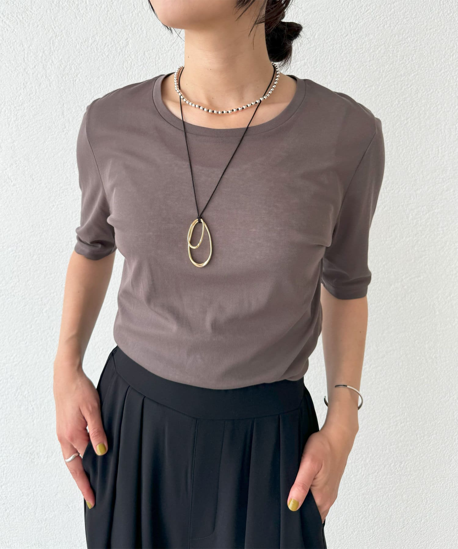 ファッションリングネックレスです ALL RUNS（オールランズ）の「△DOUBLE CHAIN RING NECKLACE