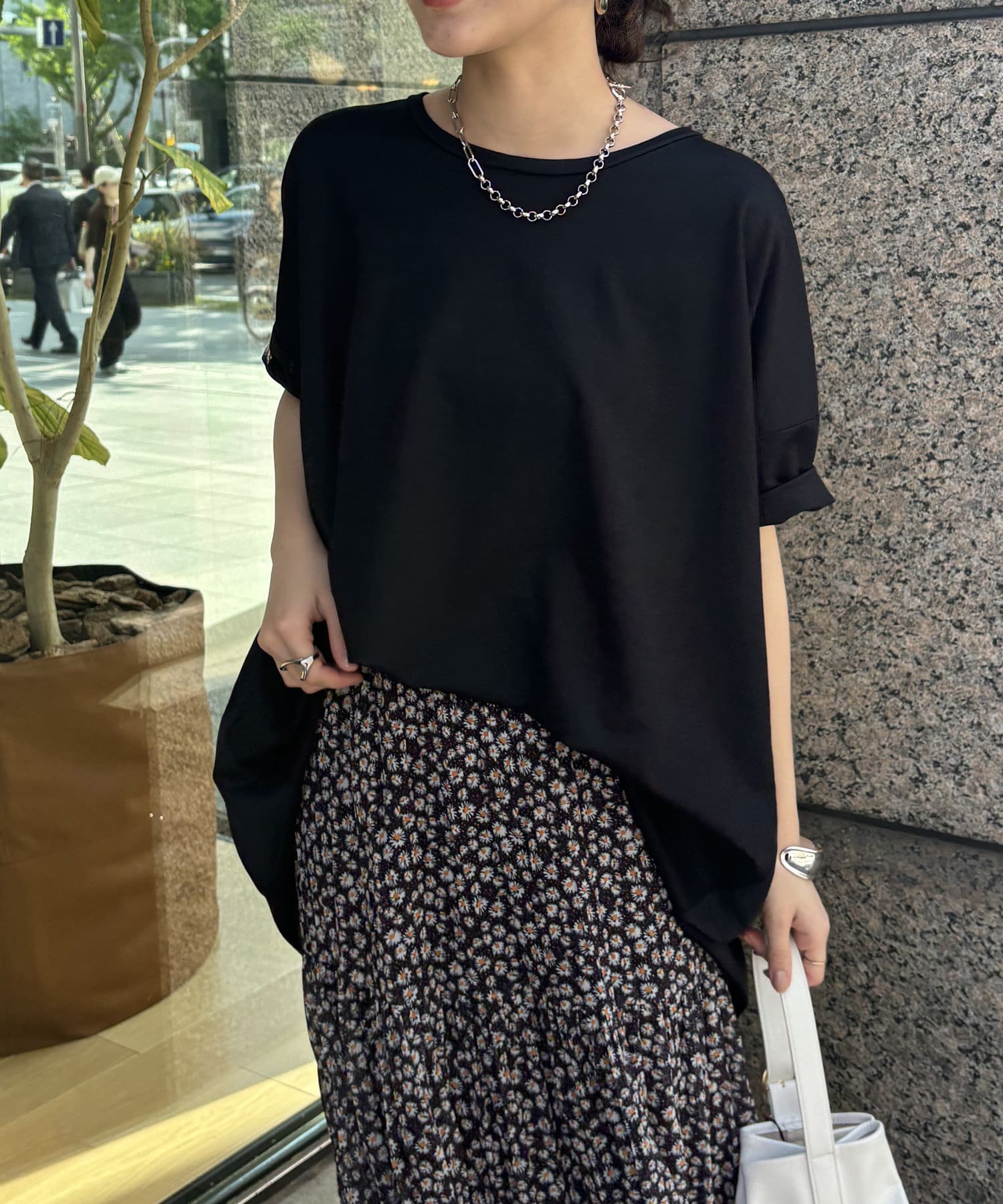 DOUDOU(ドゥドゥ) 【WEB限定】異素材切替タックチュニック