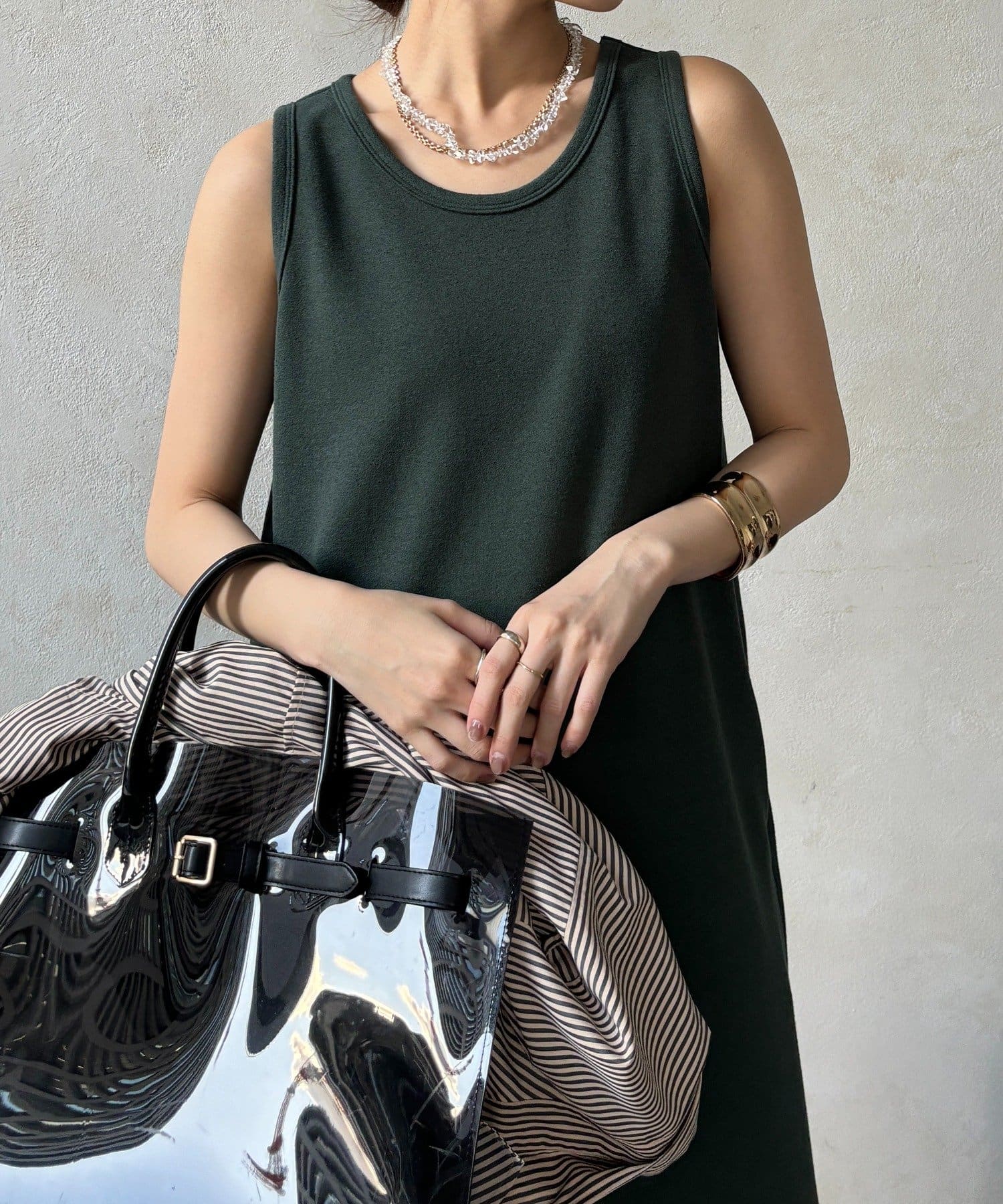 DOUDOU(ドゥドゥ) 【全骨格細見え】ブークレーダンボールタンクワンピース