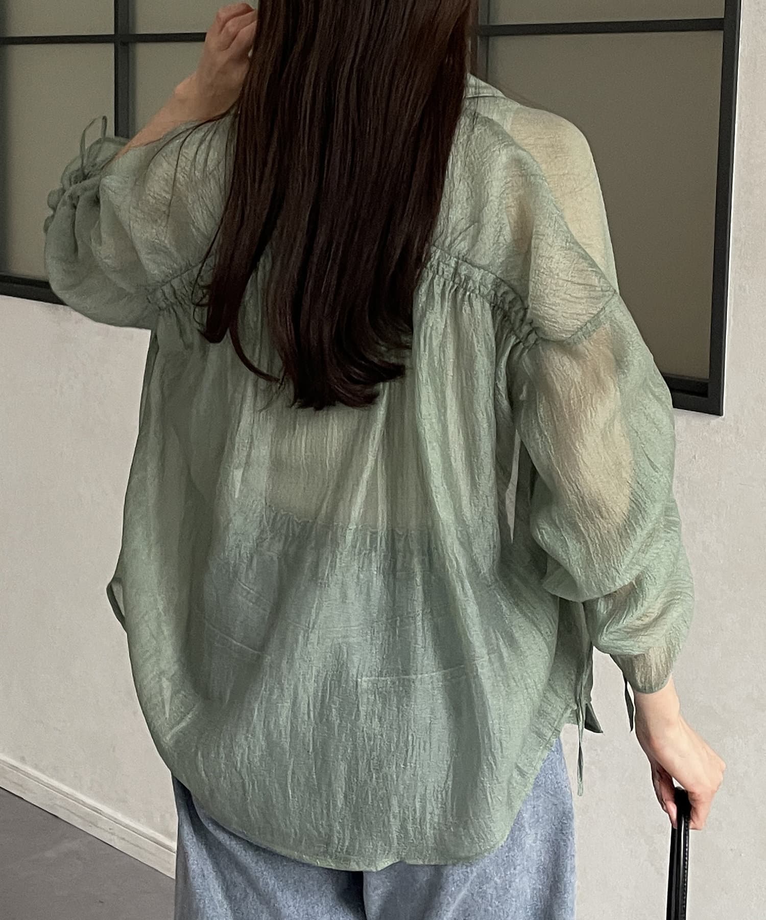 レザー セットアップ 長袖 シアー ラメ パフ袖 ミモレ丈 韓国 TOP | Mi-je（ミジェ）