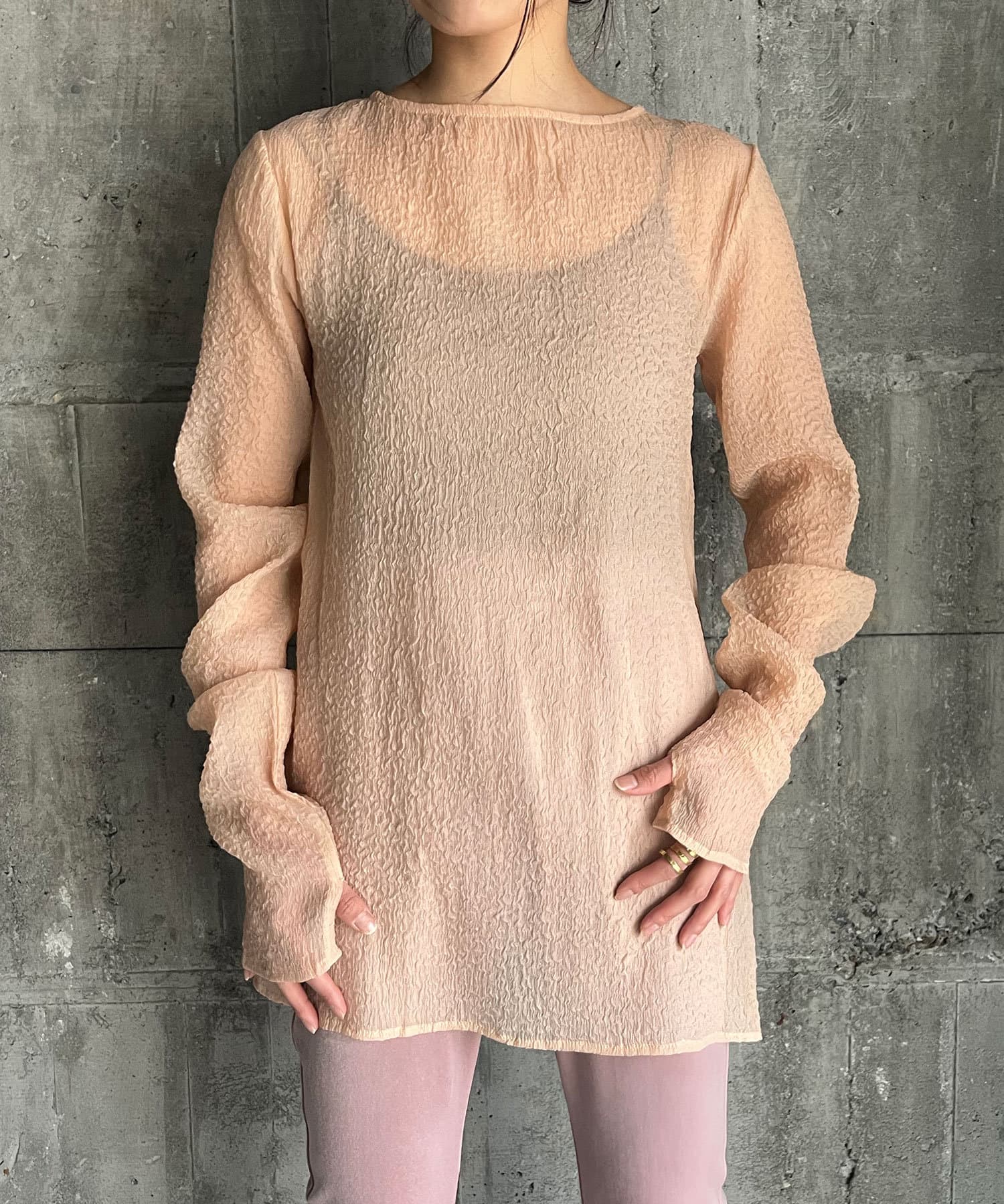 Pasterip(パセリ) Embossing organdy sheer tunic