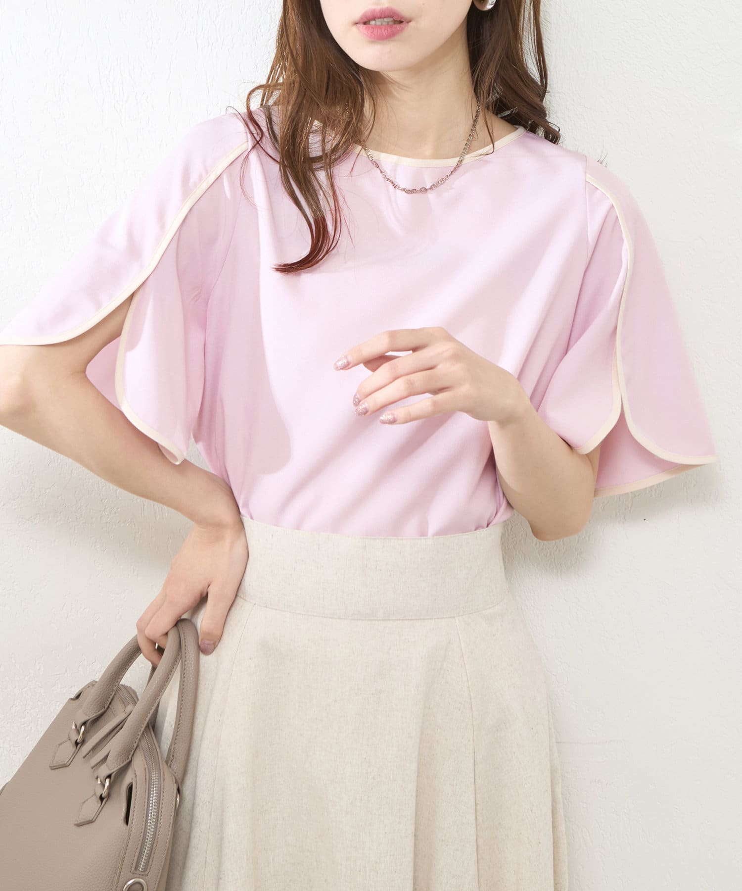 natural couture(ナチュラルクチュール) 【WEB限定】BACKパールハチワレスリーブTOPS