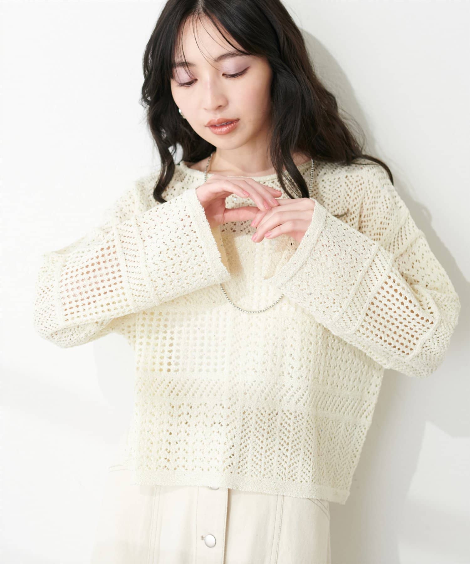 ナチュラル g_handmade2024様 コード刺繍花柄メッシュニット | ファッション通販サイト NUGU
