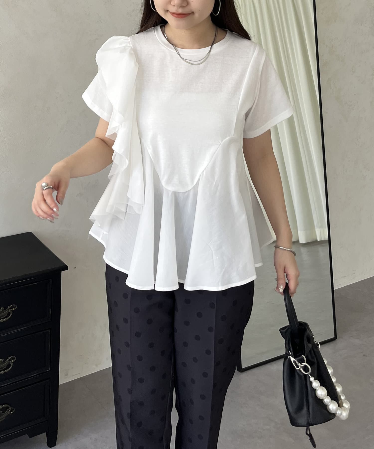 アシメフリル切替ペプラムTシャツ | prose verse(プロズヴェール