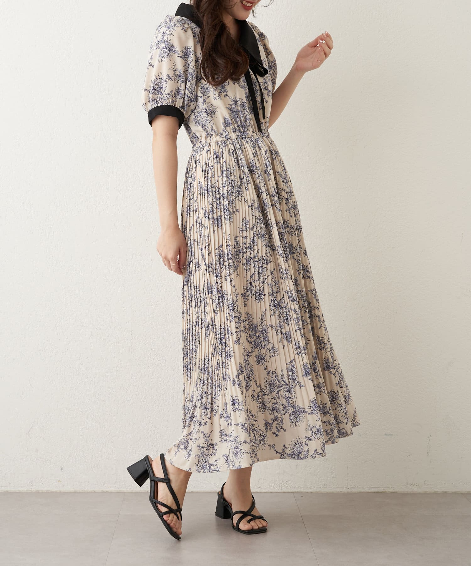 11号✨美品 近年ケイミー フレッシュライムデイリーワンピース 花柄 リボン 緑 配色プリーツ花柄ワンピース | Remind me and forever(リマインドミー