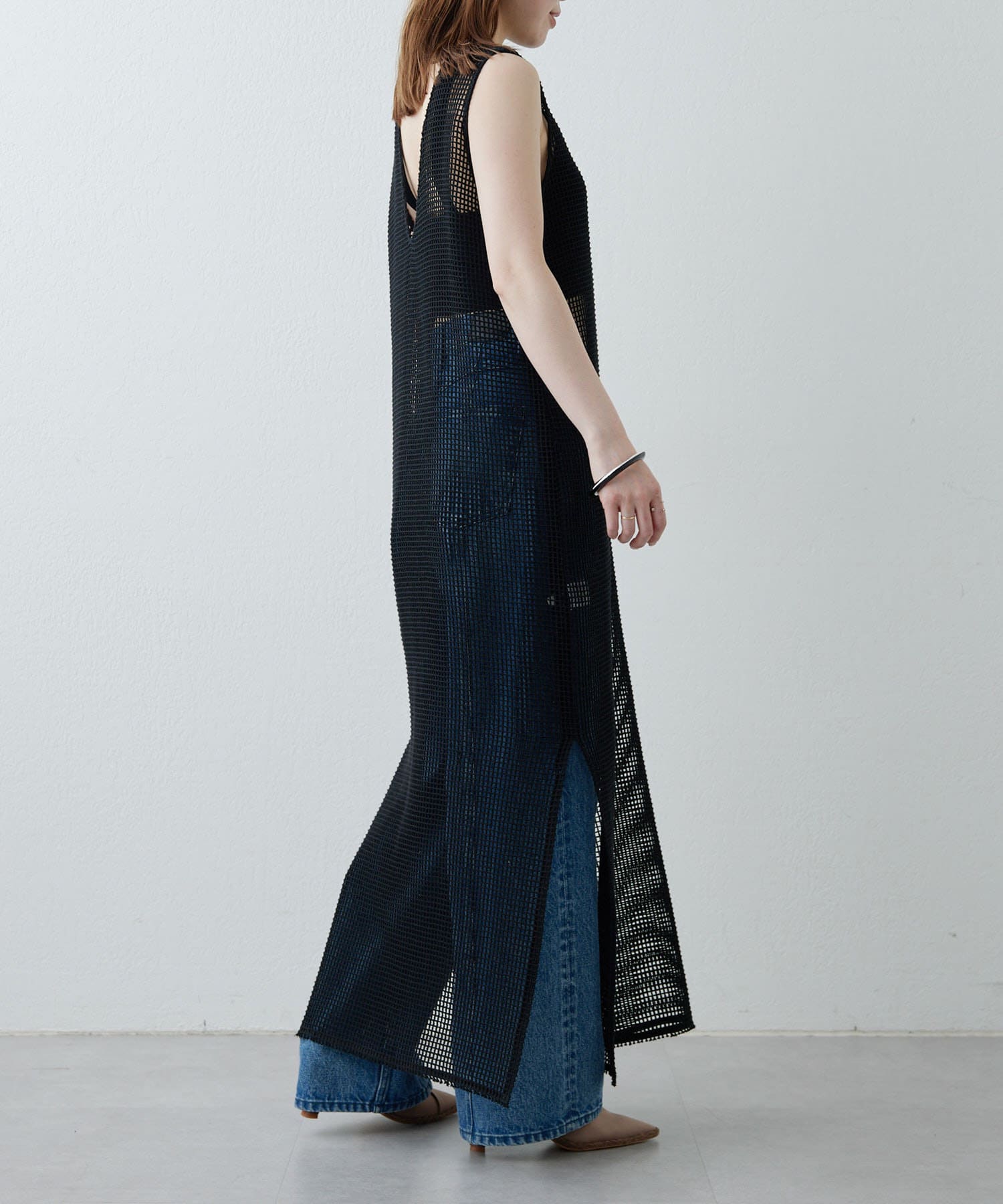 Whim Gazette(ウィム ガゼット) 【Drawing Numbers】メッシュVロングワンピース