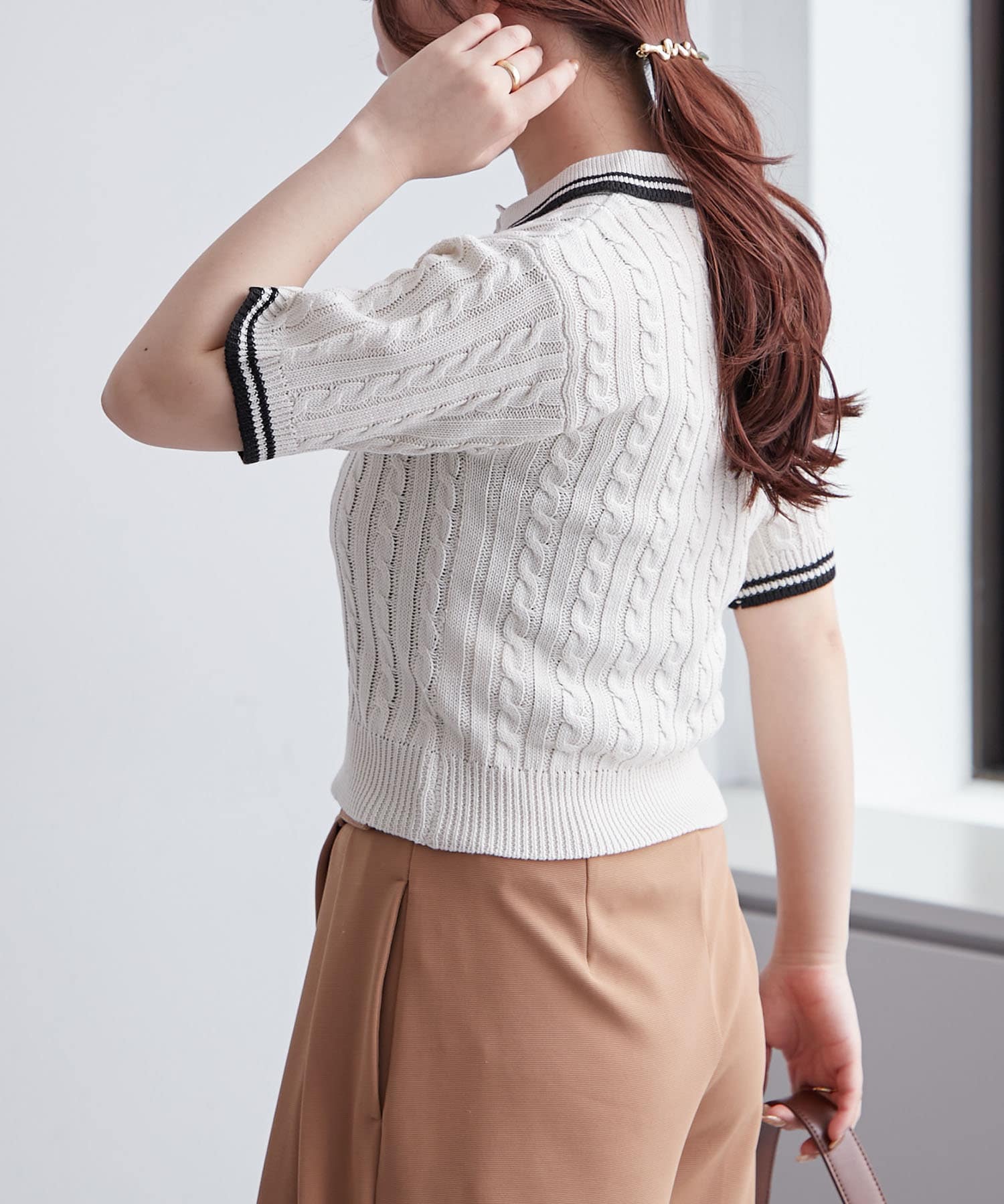 半袖ライン入りポロニット | Remind me and forever(リマインドミー