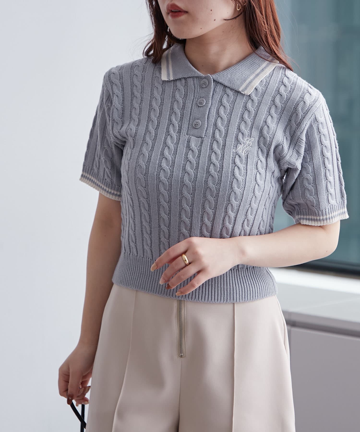 半袖ライン入りポロニット | Remind me and forever(リマインドミー