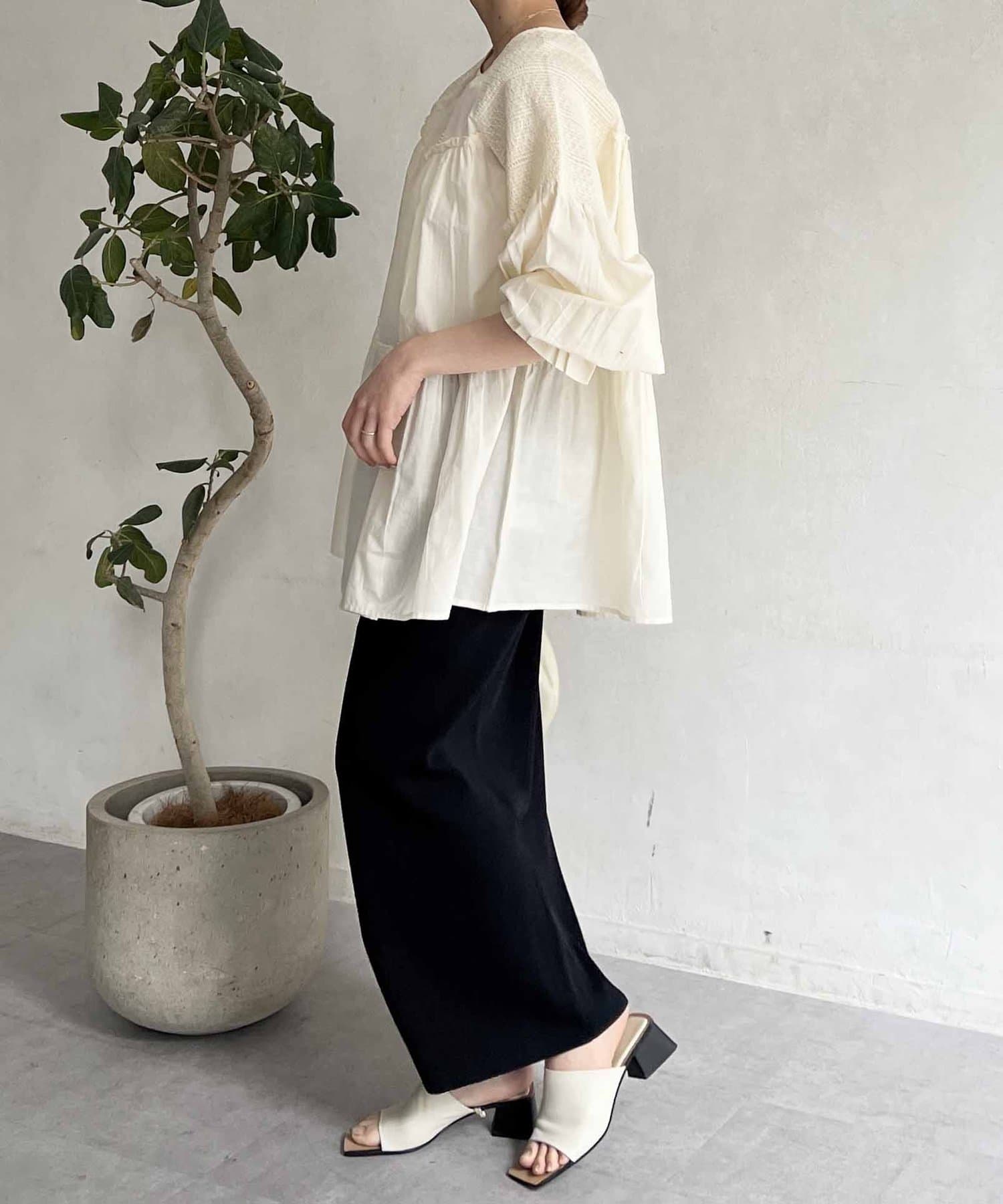 45Rpm ガーゼのシャーリングチュニックブラウス コットンガーゼ袖シャーリングチュニックブラウス | PUAL CE CIN