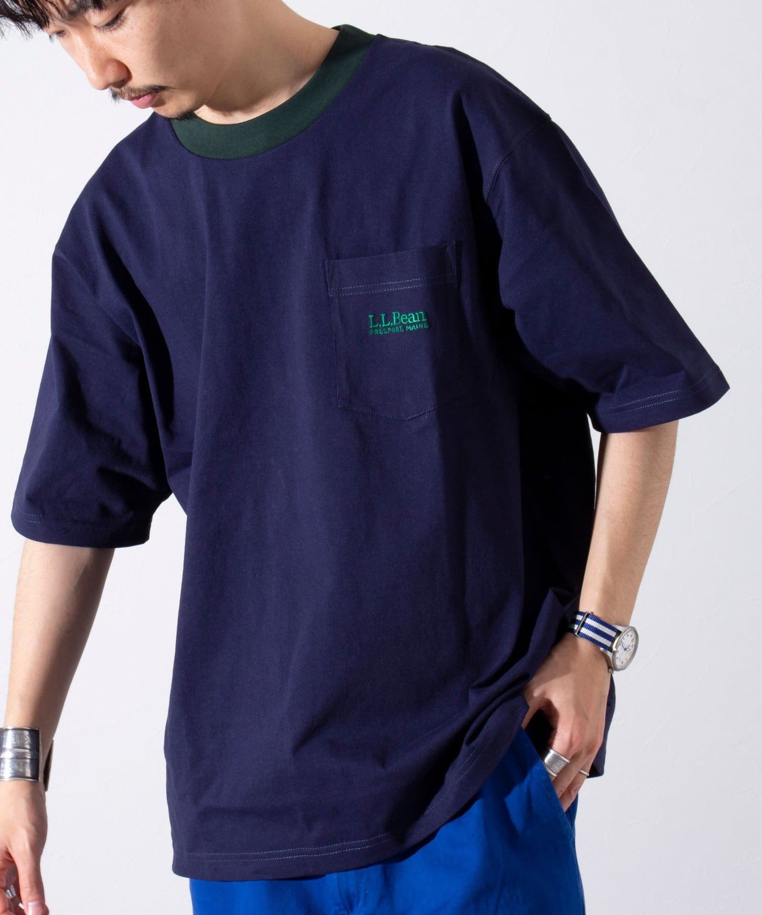 FREDY & GLOSTER(フレディ アンド グロスター) 【L.L.Bean】リンガー クルーネックTシャツ ワンポイント